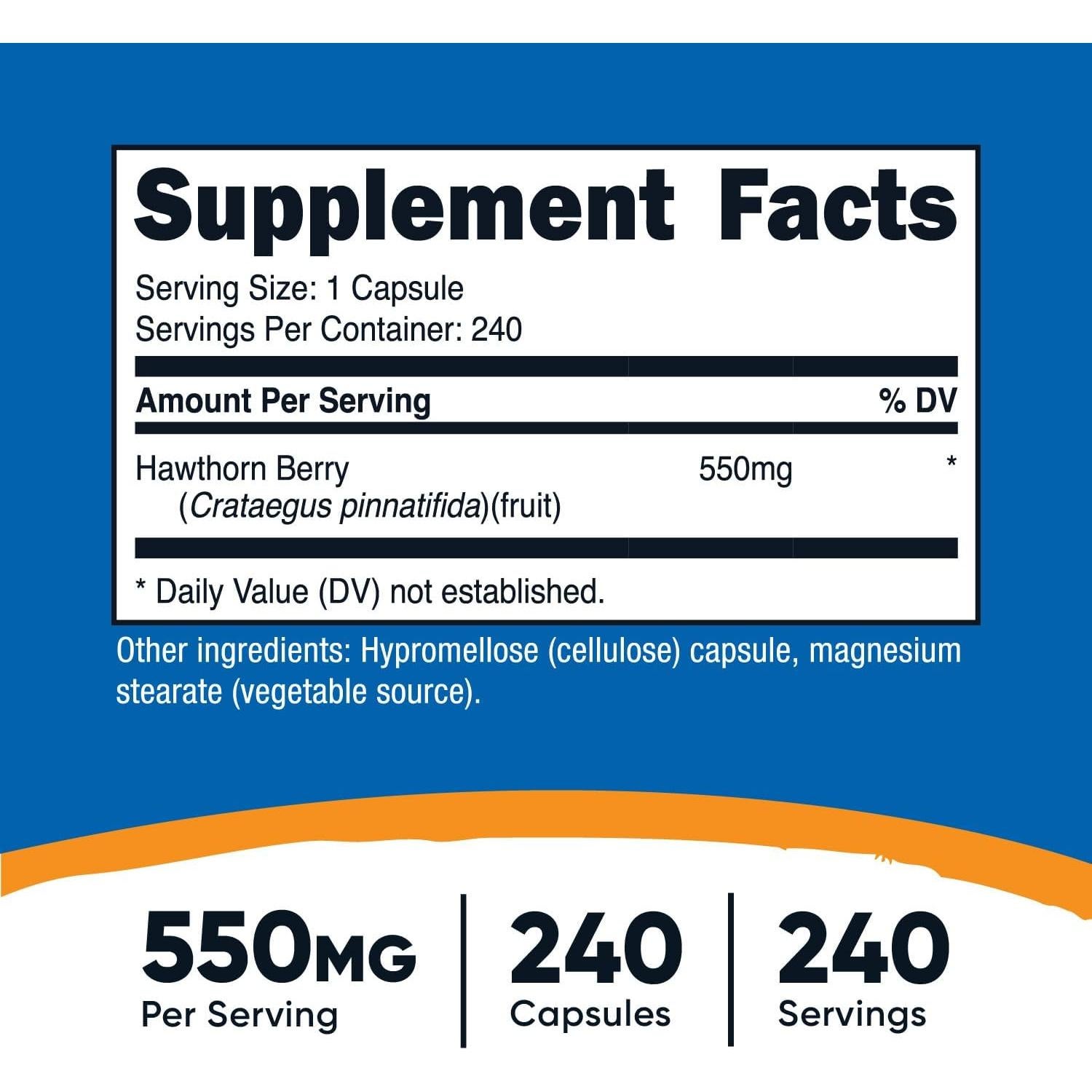 Cápsulas de Baya de Espino Nutricost 550mg - 240 Cápsulas Vegetarianas