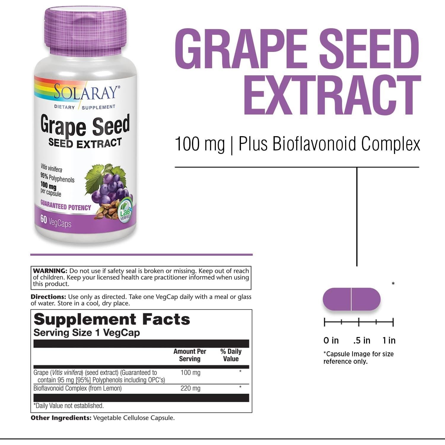 Extracto de Semilla de Uva Solaray 100 mg - 60 VegCaps