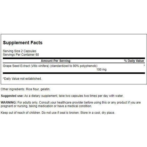 Extracto de Semilla de Uva Swanson 50 mg 120 Cápsulas Estandarizado