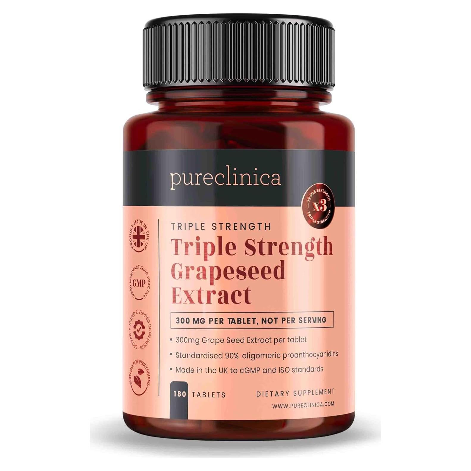 Extracto de Semilla de Uva Pureclinica 300mg x 180 Tabletas - 90% Proantocianidinas