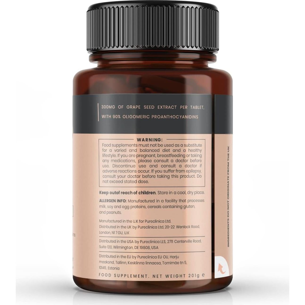 Extracto de Semilla de Uva Pureclinica 300mg x 180 Tabletas - 90% Proantocianidinas