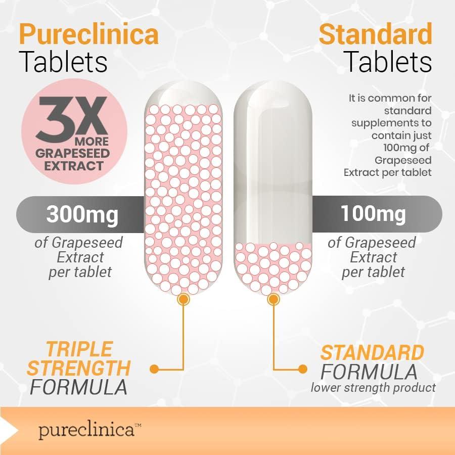 Extracto de Semilla de Uva Pureclinica 300mg x 180 Tabletas - 90% Proantocianidinas