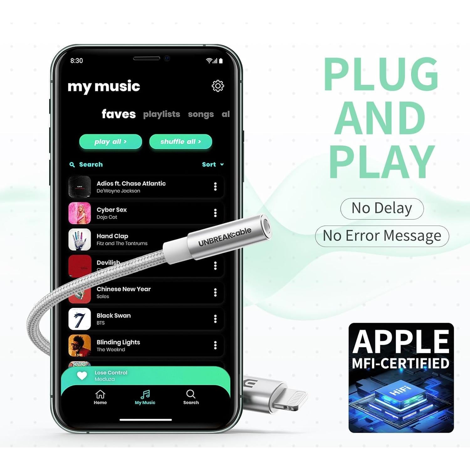 Adaptador de Auriculares UNBREAKcable Lightning a 3.5mm