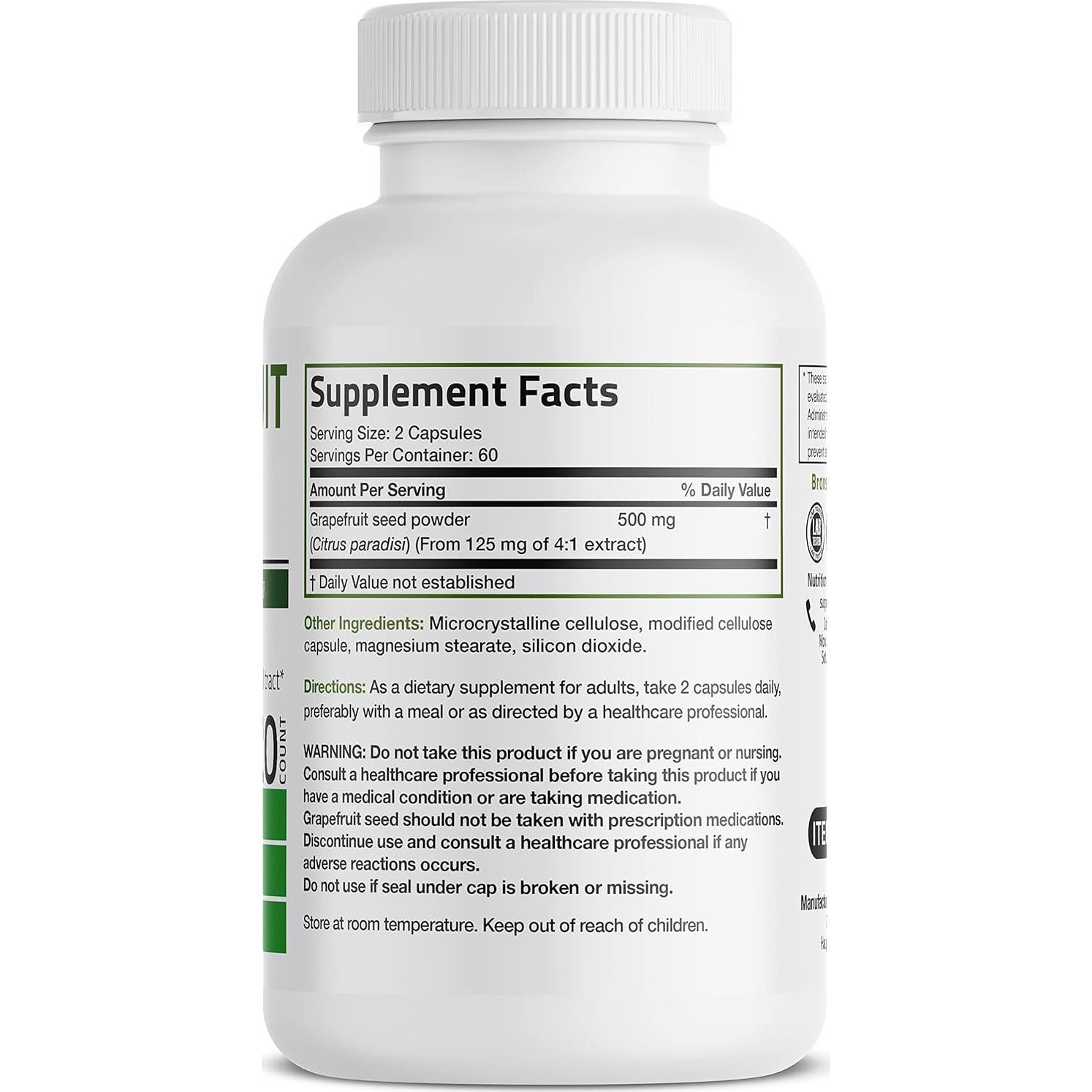 Extracto de Semilla de Pomelo Bronson 500 MG 120 Cápsulas Vegetarianas