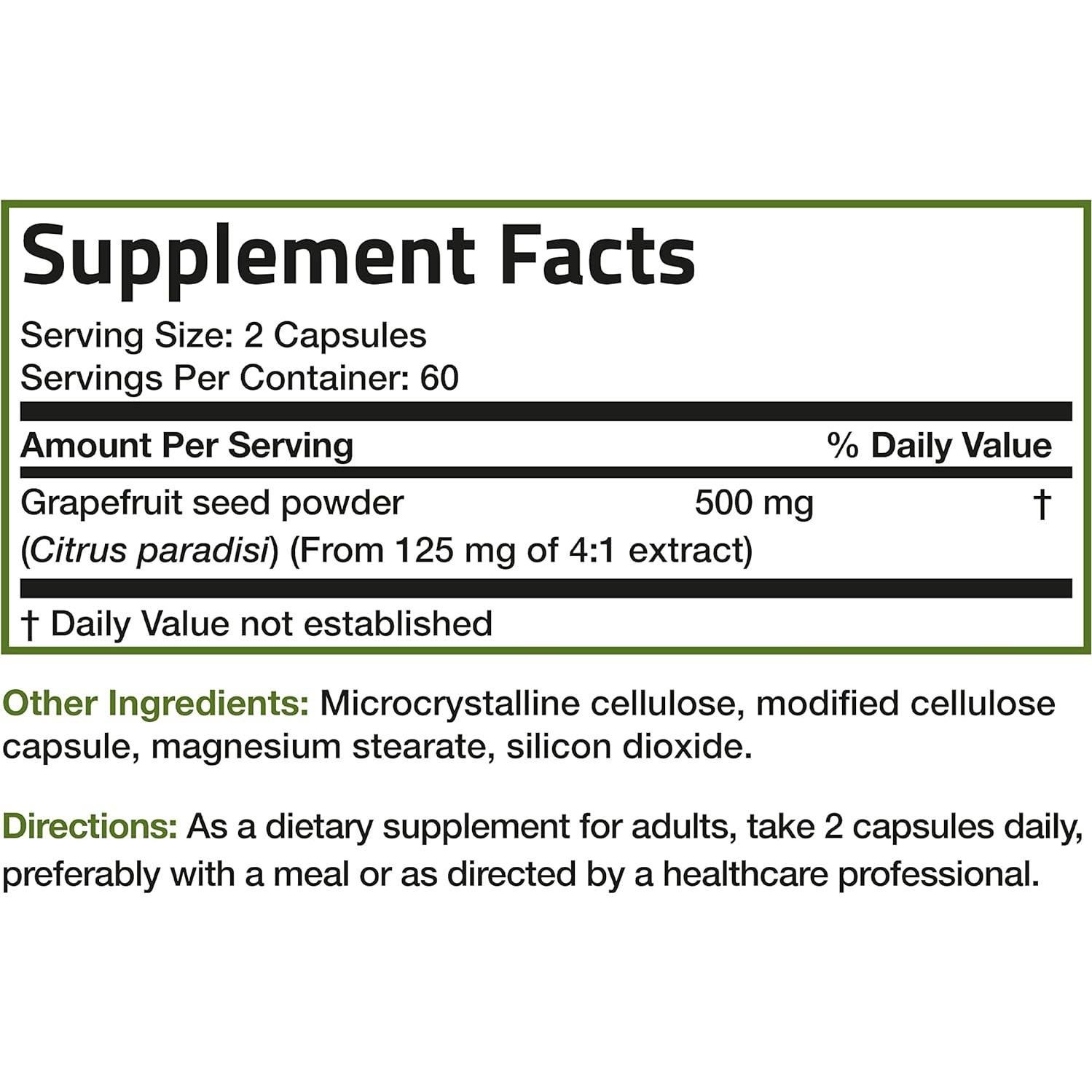 Extracto de Semilla de Pomelo Bronson 500 MG 120 Cápsulas Vegetarianas