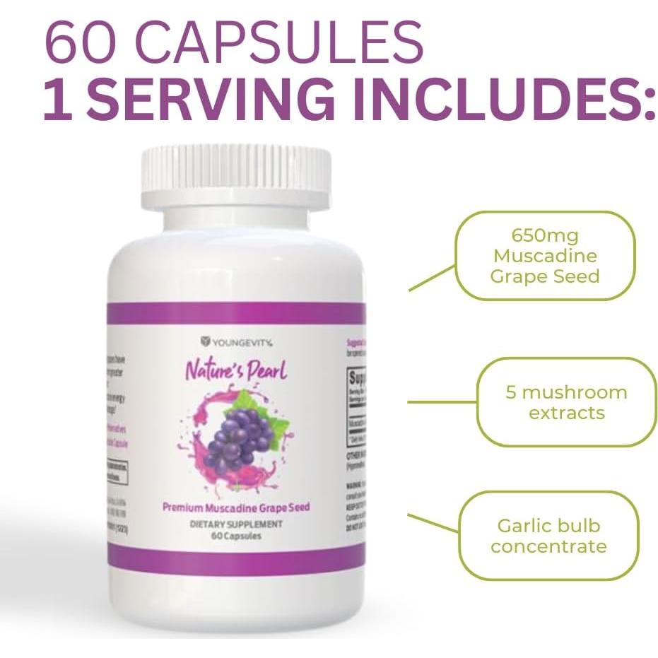 Youngevity Semilla de Uva Muscadine 650 mg - Antioxidante 60 Porciones