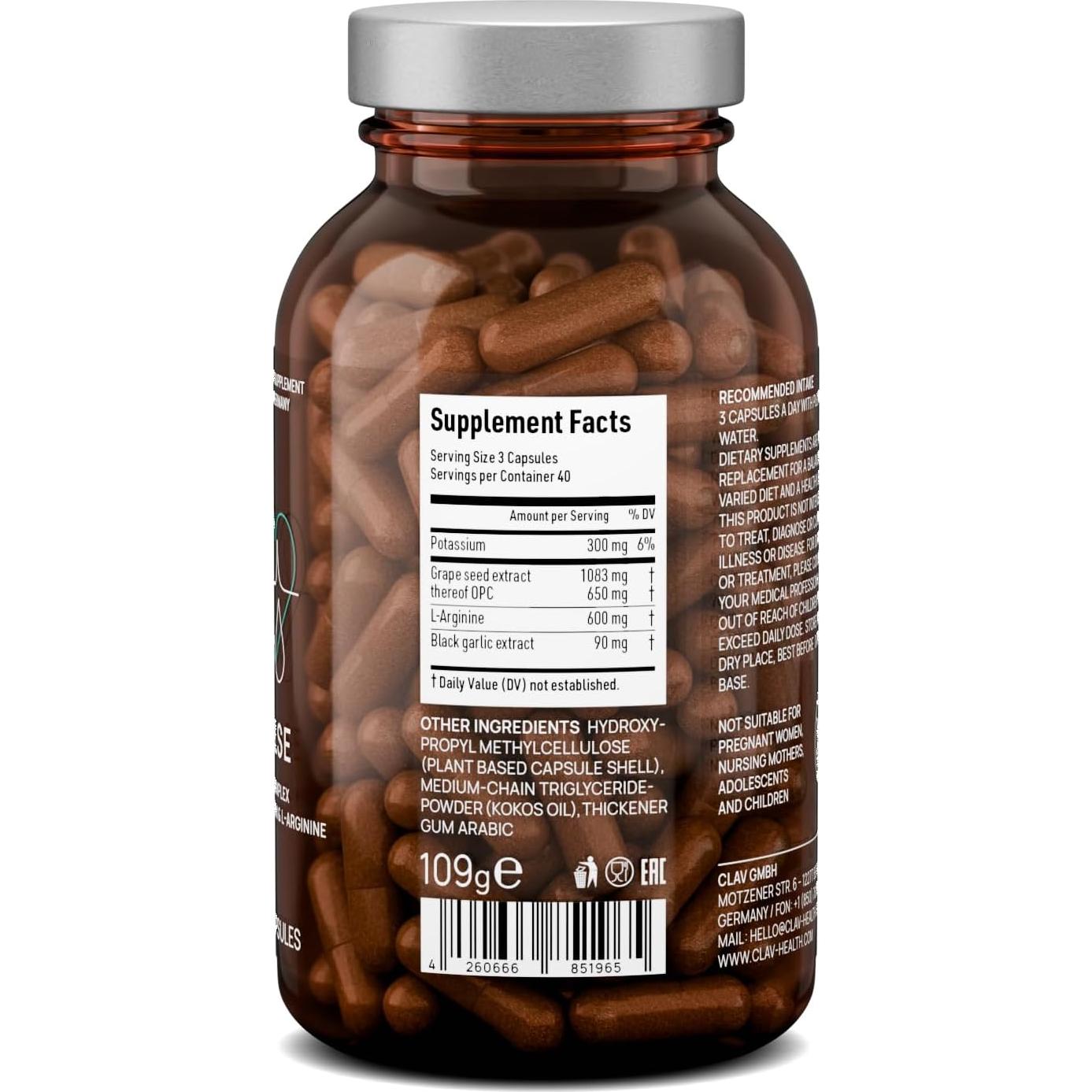 Suplemento Presión Arterial CLAV con Semilla de Uva y Ajo - 120 Cápsulas