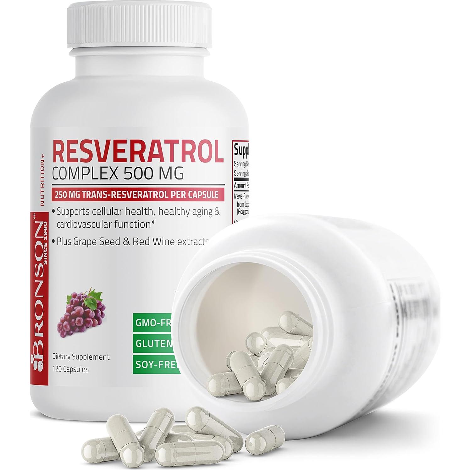 Bronson Resveratrol 500 mg - Trans-Resveratrol + Semilla de Uva - 120 Cápsulas