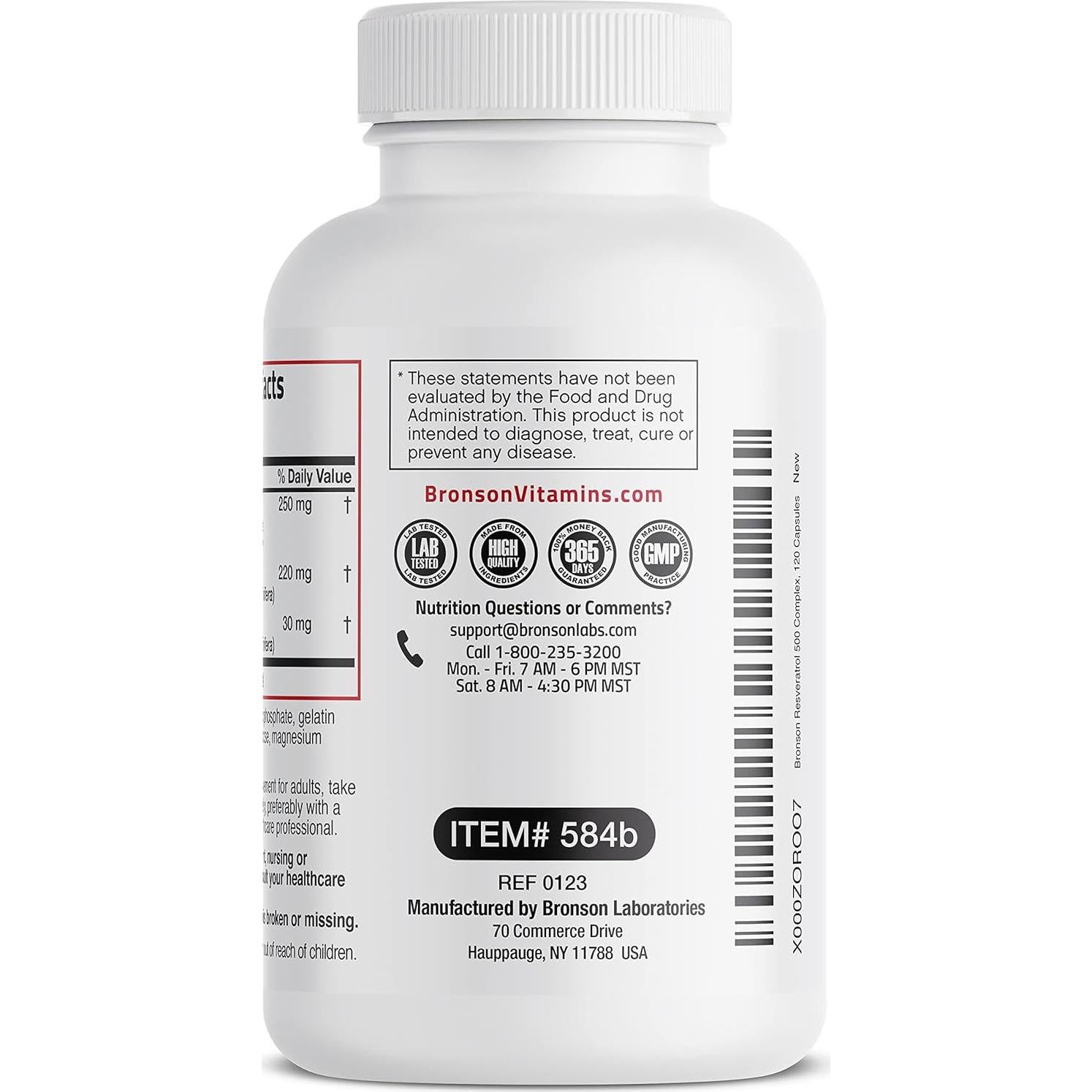 Bronson Resveratrol 500 mg - Trans-Resveratrol + Semilla de Uva - 120 Cápsulas