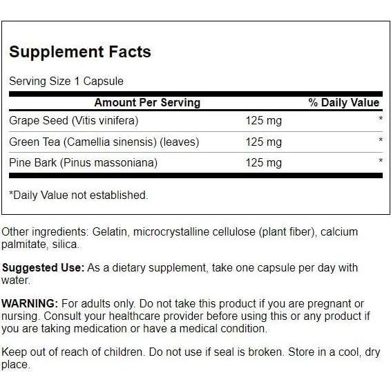 Suplemento Herbal Swanson de Semilla de Uva y Té Verde 60 Cápsulas