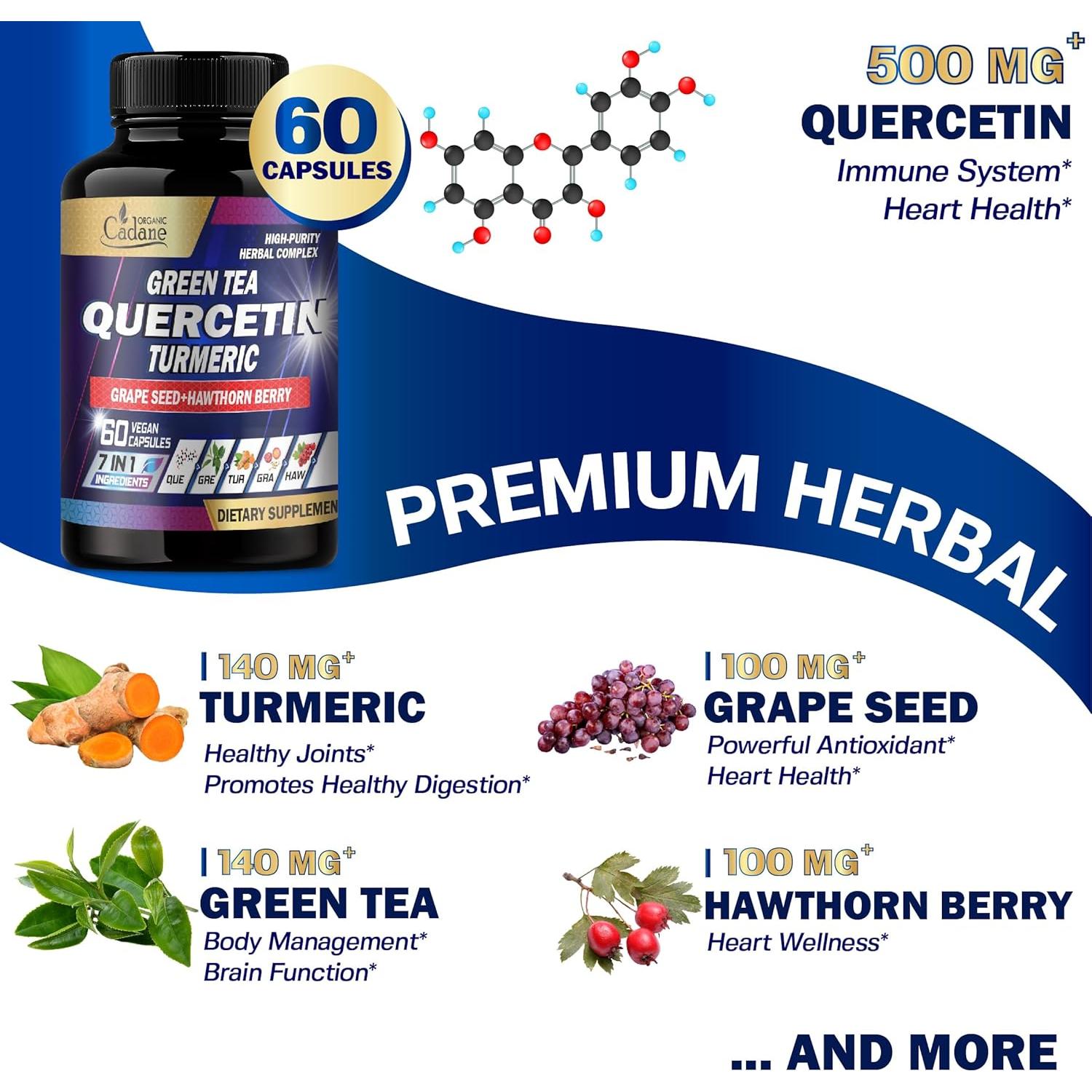 Suplemento de Quercetina Orgánica Cadane - 60 Cápsulas