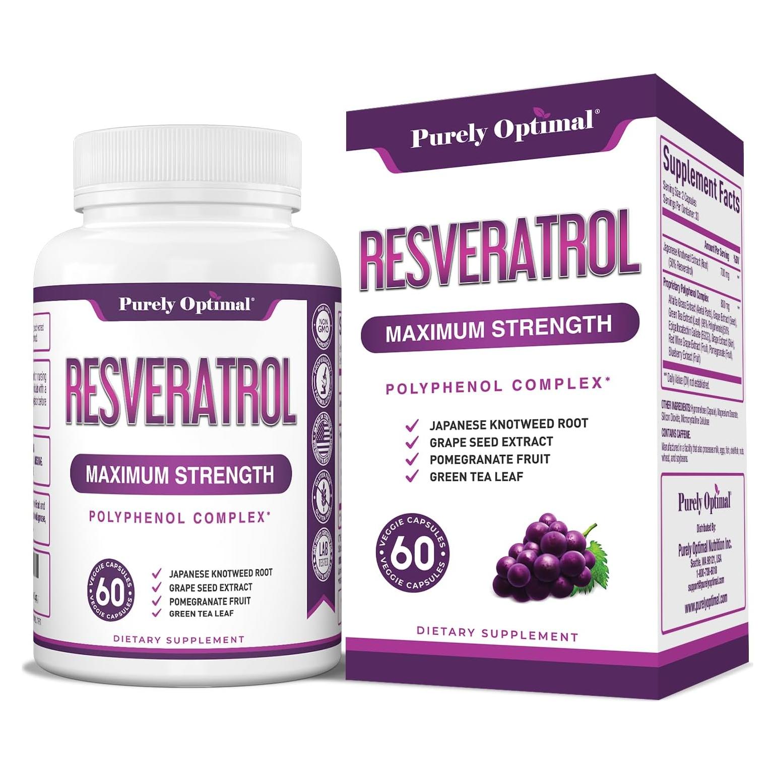 Suplemento de Resveratrol Óptimo Puro 1500mg - 60 Cápsulas Veganas