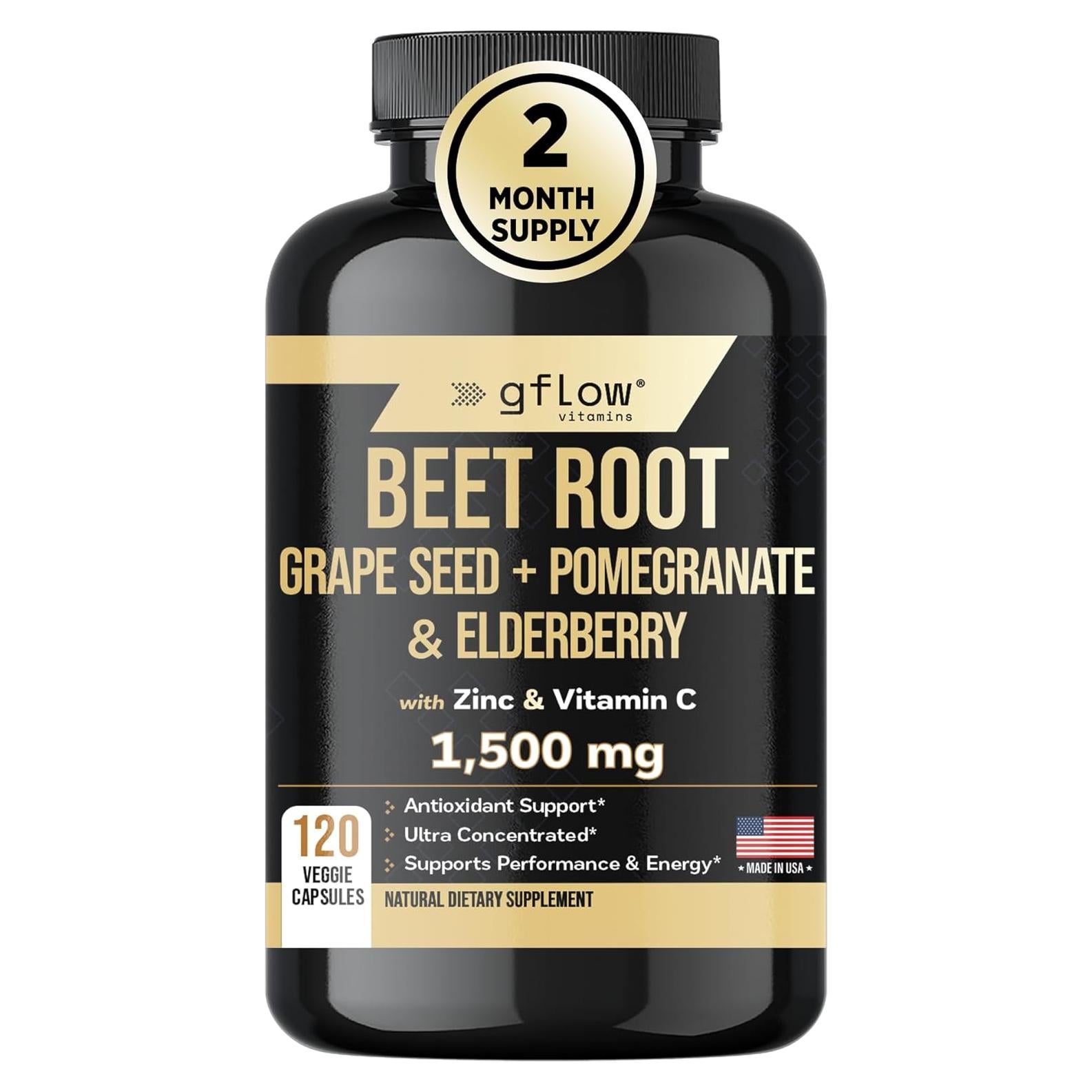 Cápsulas de raíz de remolacha Gflow Vitamins 400 mg - Superalimento