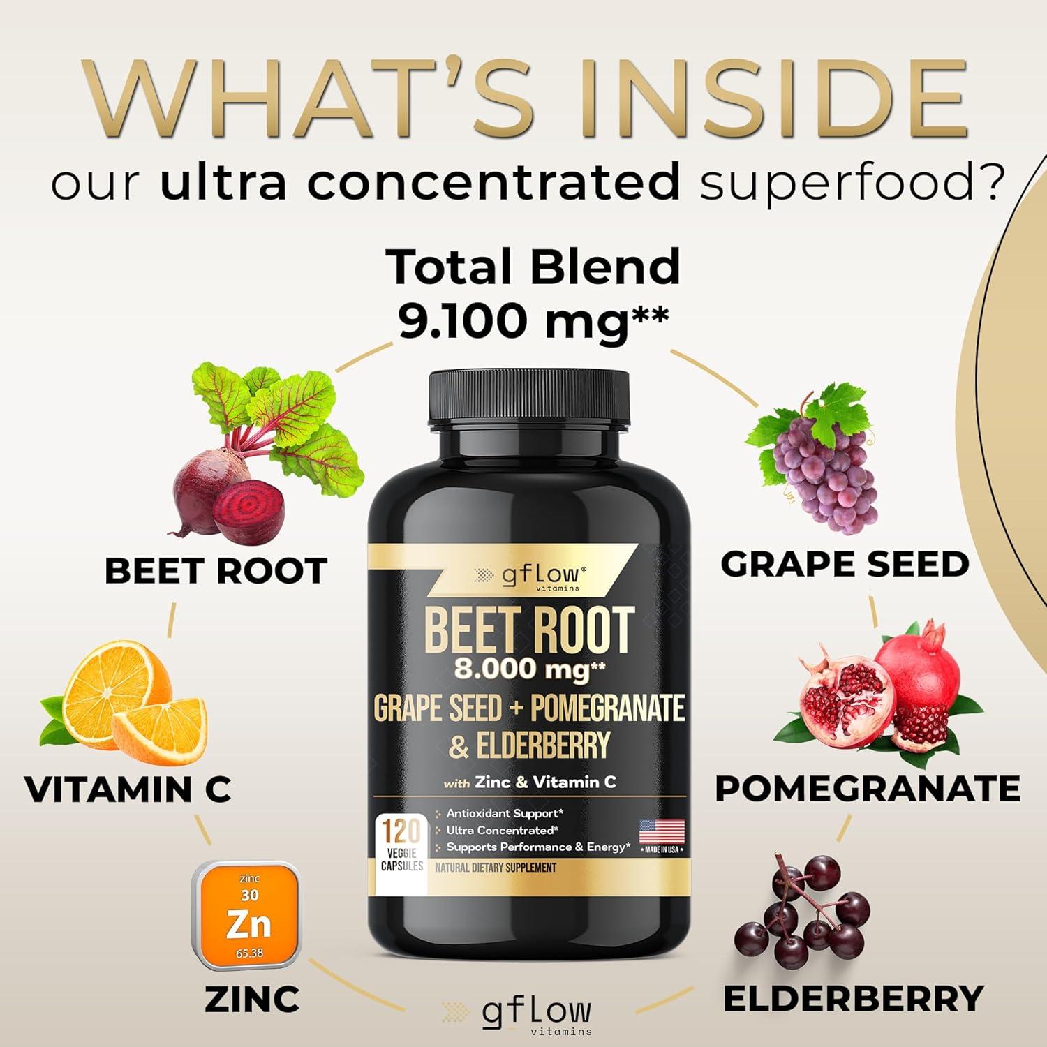 Cápsulas de raíz de remolacha Gflow Vitamins 400 mg - Superalimento