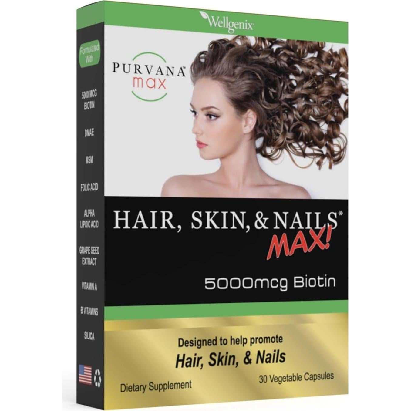 Suplemento Vegano Purvana Max Cabello, Piel y Uñas - 30 Cápsulas