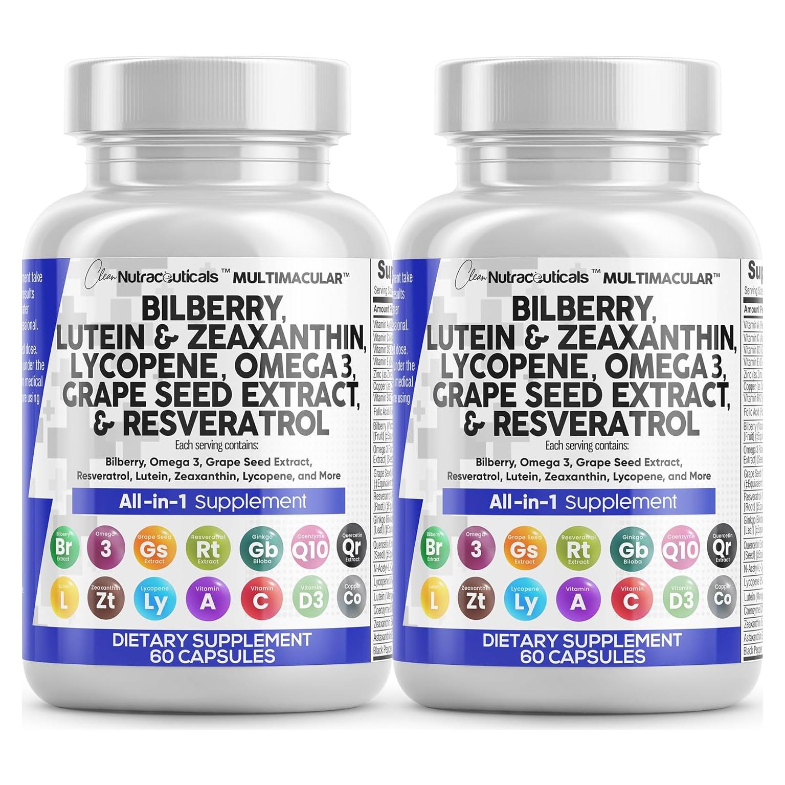 Vitaminas Oculares Clean Nutraceuticals con Luteína y Omega 3 - 2 Paquetes