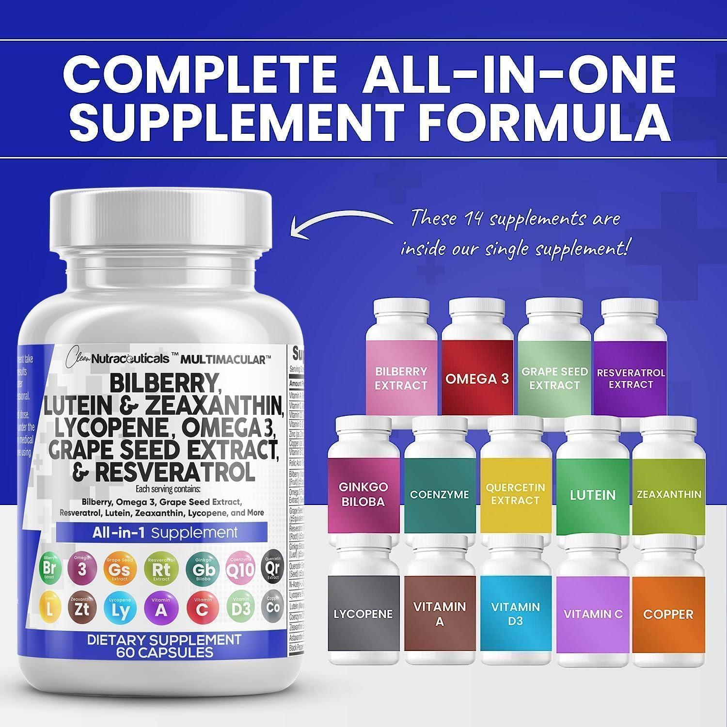 Vitaminas Oculares Clean Nutraceuticals con Luteína y Omega 3 - 2 Paquetes