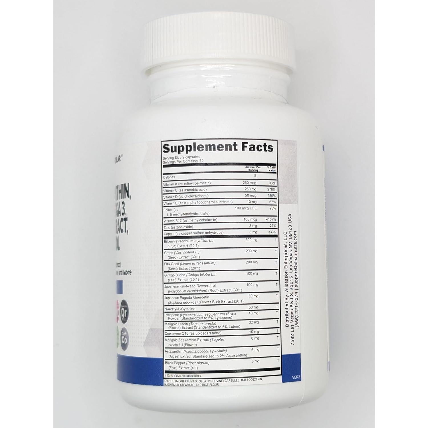 Vitaminas Oculares Clean Nutraceuticals con Luteína y Omega 3 - 2 Paquetes