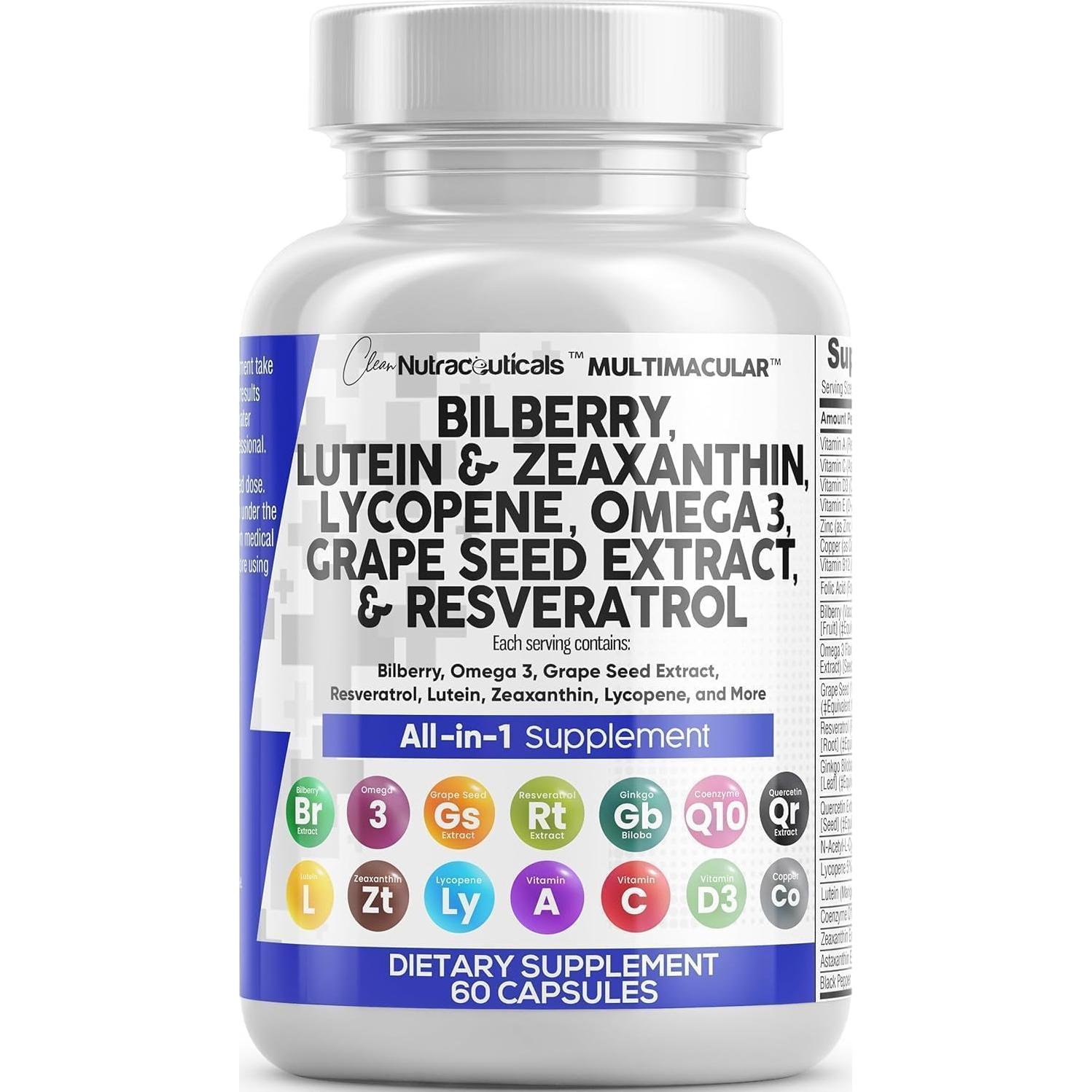 Vitaminas Oculares Clean Nutraceuticals con Luteína y Omega 3 - 2 Paquetes