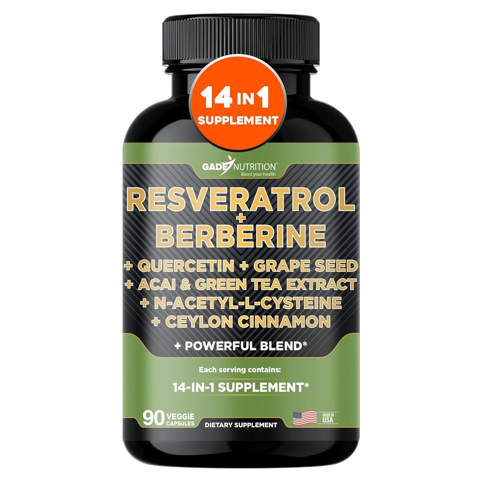 Suplemento Antioxidante 14 en 1 Gade Nutrition - Resveratrol, Berberina, Quercetina, Té Verde