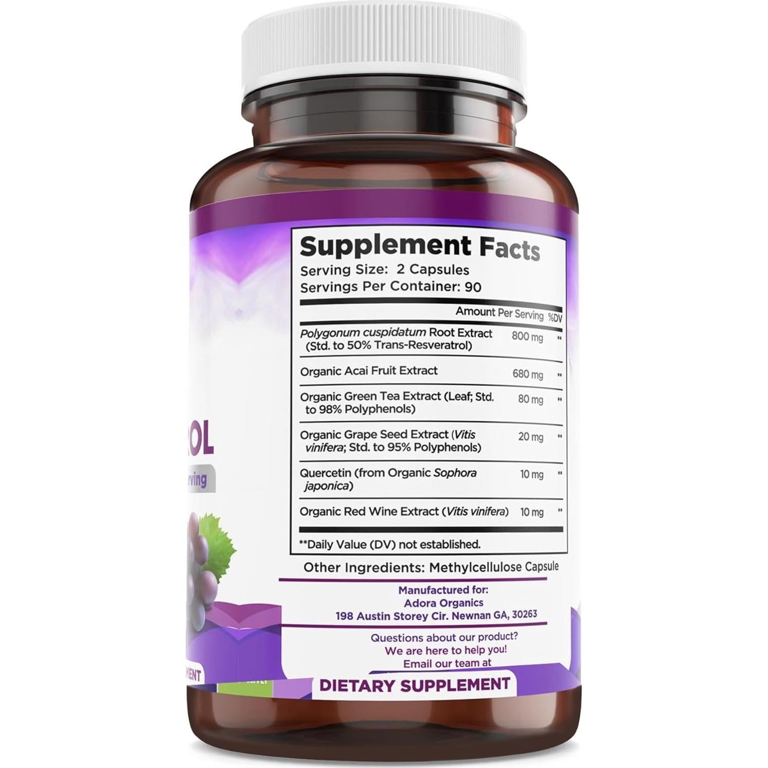 Suplemento Antioxidante Resveratrol 1600mg Fame Health Labs - 180 Cápsulas