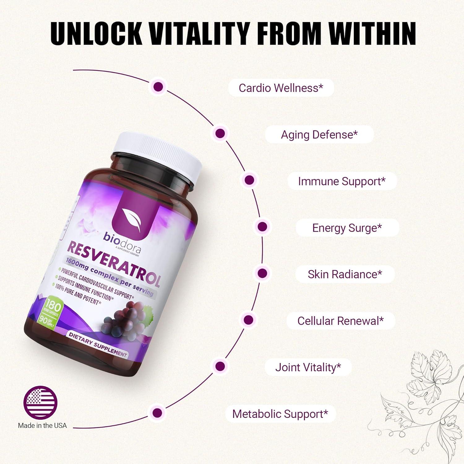 Suplemento Antioxidante Resveratrol 1600mg Fame Health Labs - 180 Cápsulas