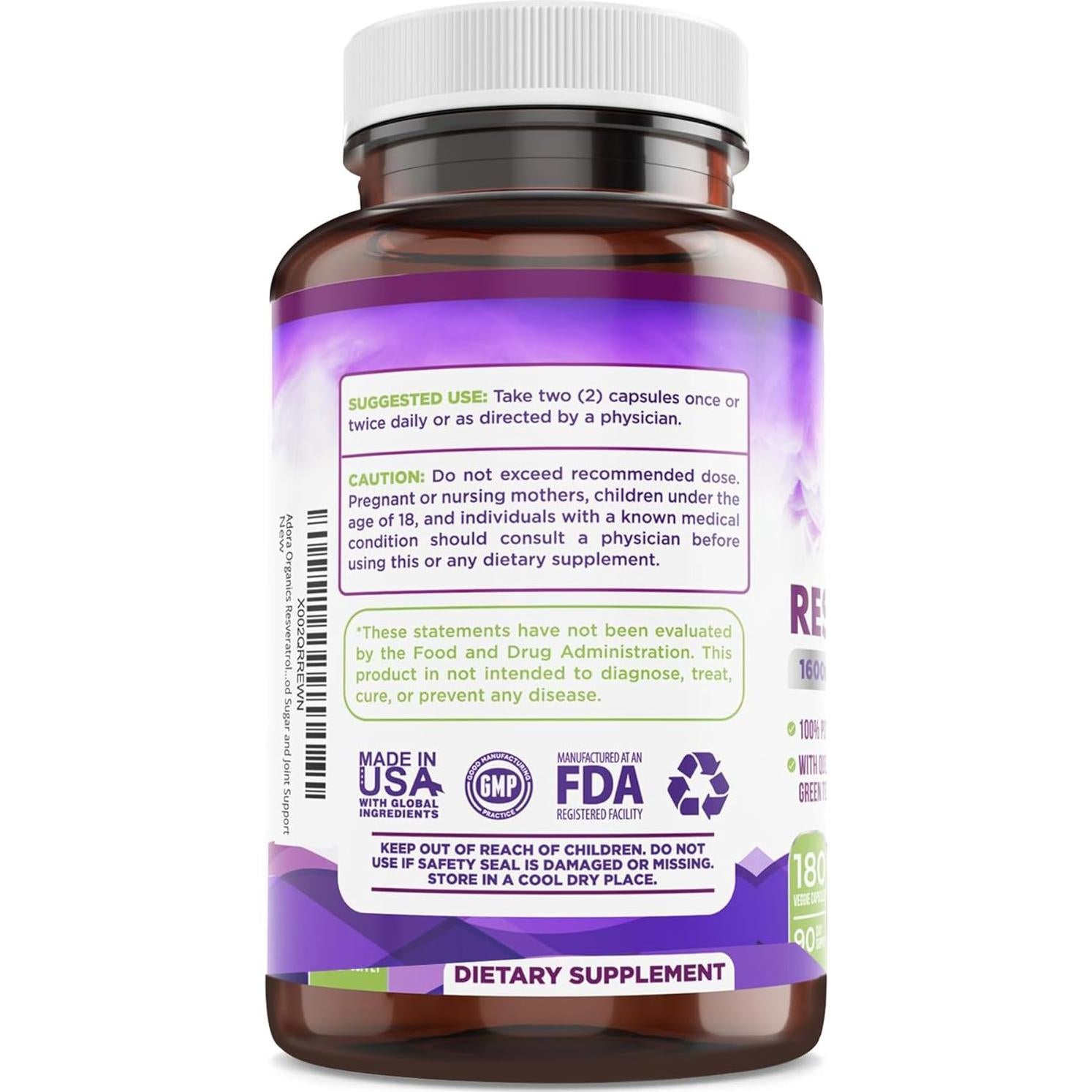 Suplemento Antioxidante Resveratrol 1600mg Fame Health Labs - 180 Cápsulas