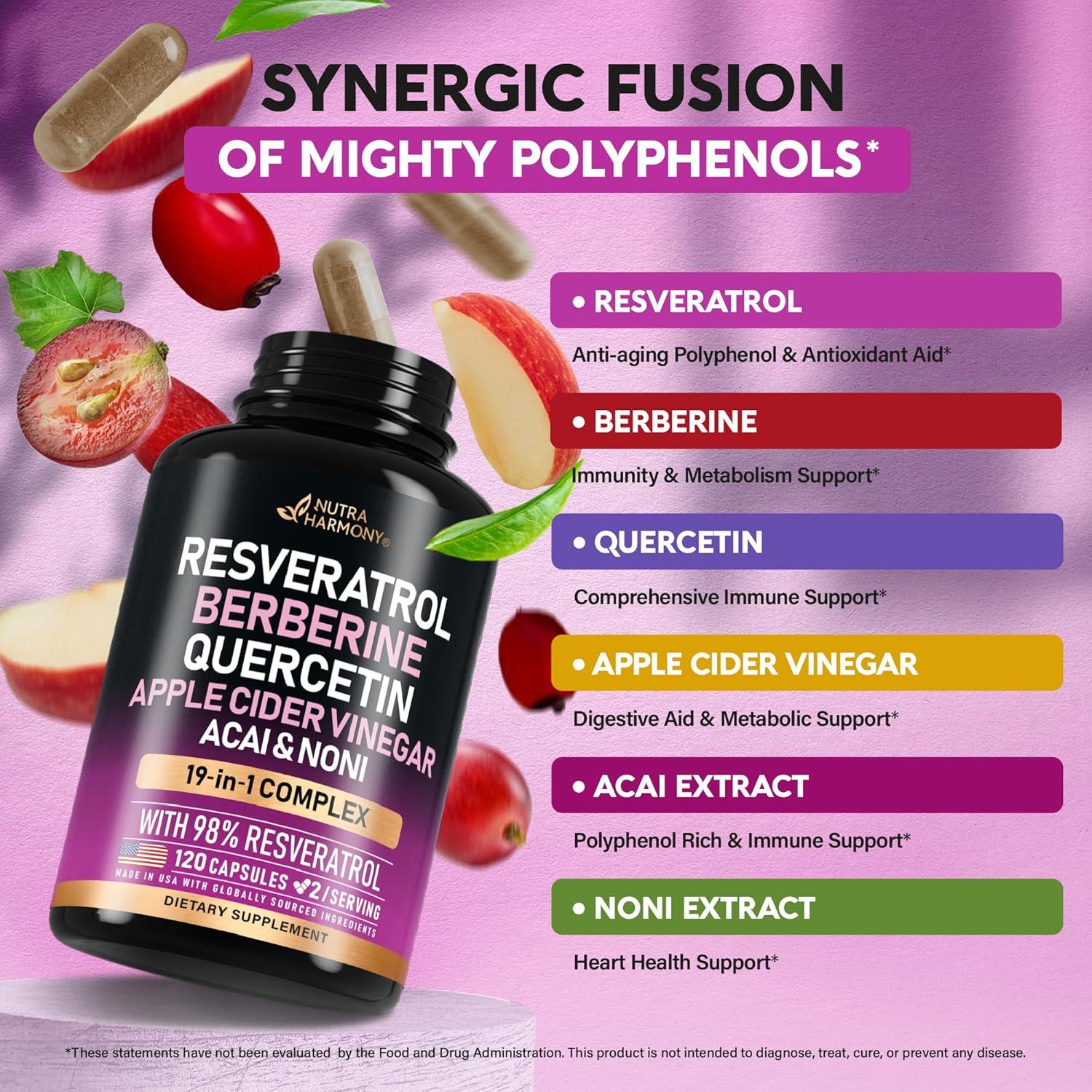 Suplemento de Resveratrol NUTRA HARMONY - 120 Cápsulas Antioxidantes