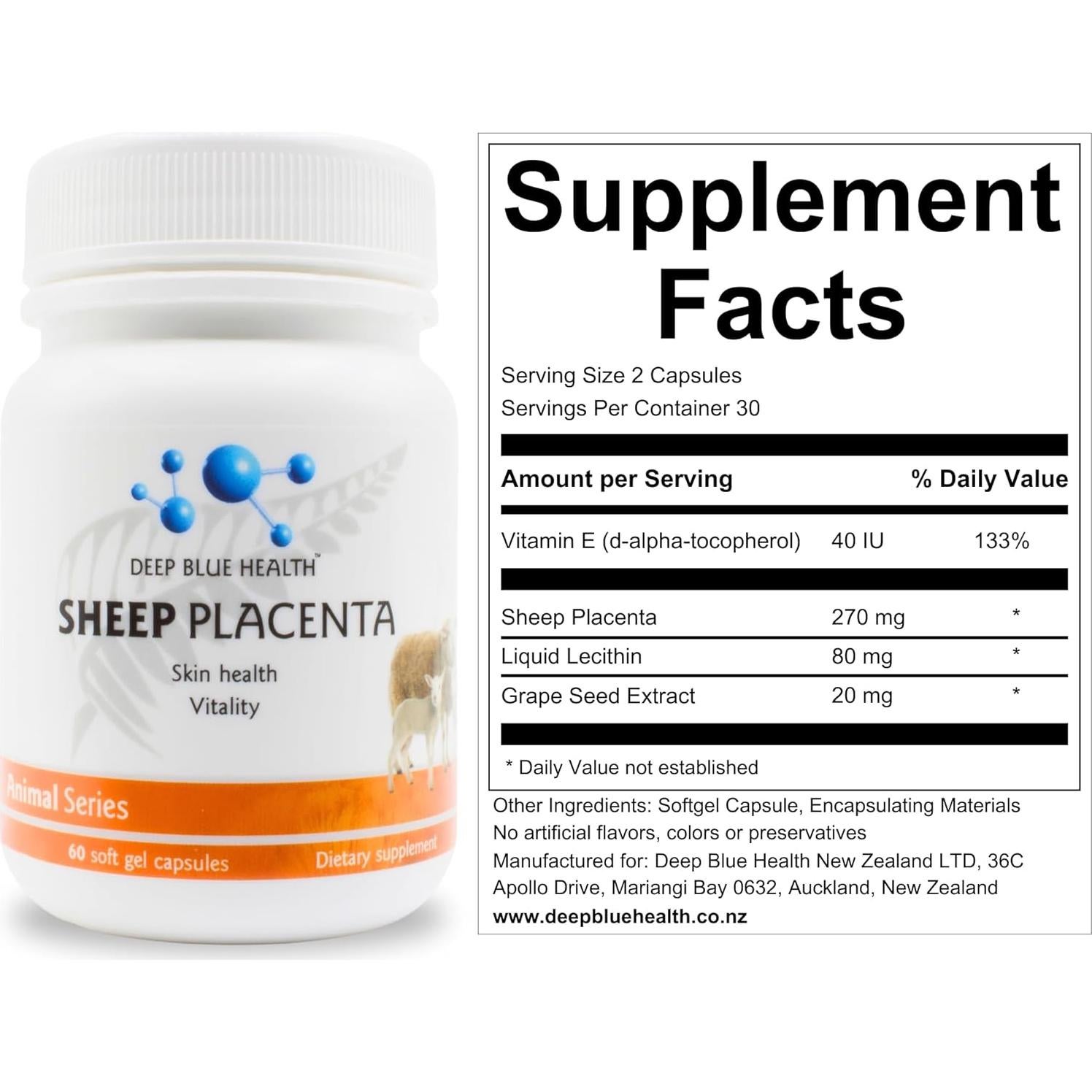 Suplemento de Placenta de Oveja Deep Blue Health 13500mg x 60 Cápsulas