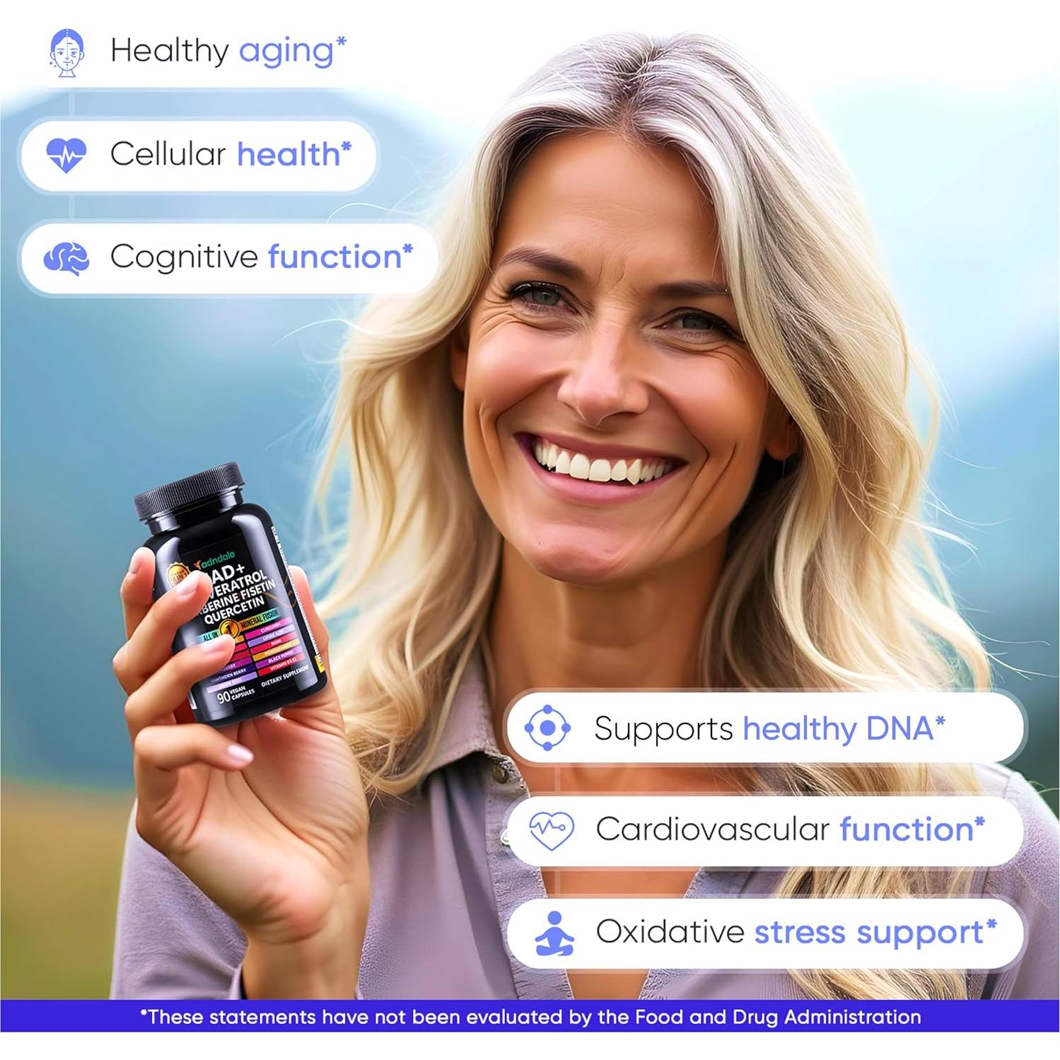 Suplemento de NAD+ Resveratrol Berberina Adndale 90 Cápsulas