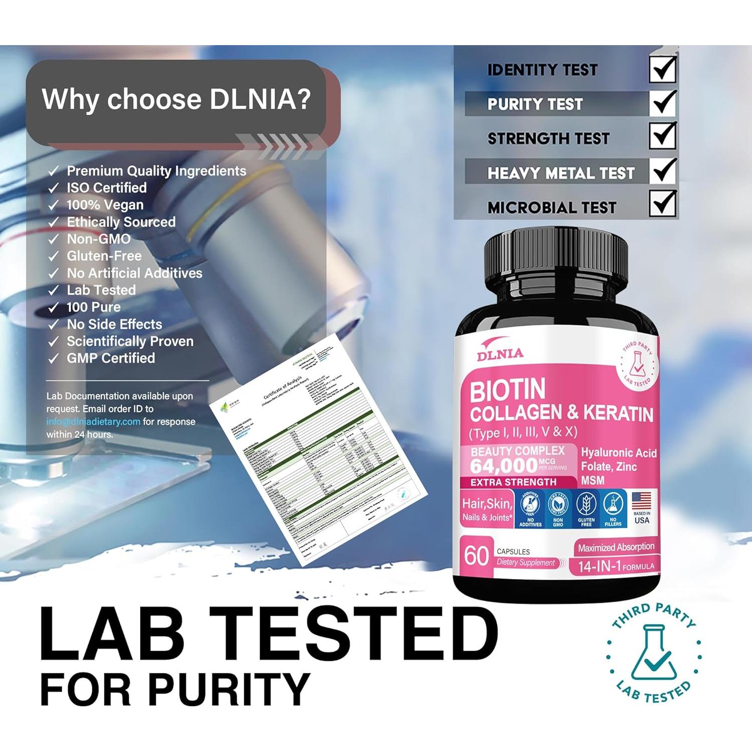 Suplemento de Colágeno 14-en-1 DLNIA con Biotina y Queratina