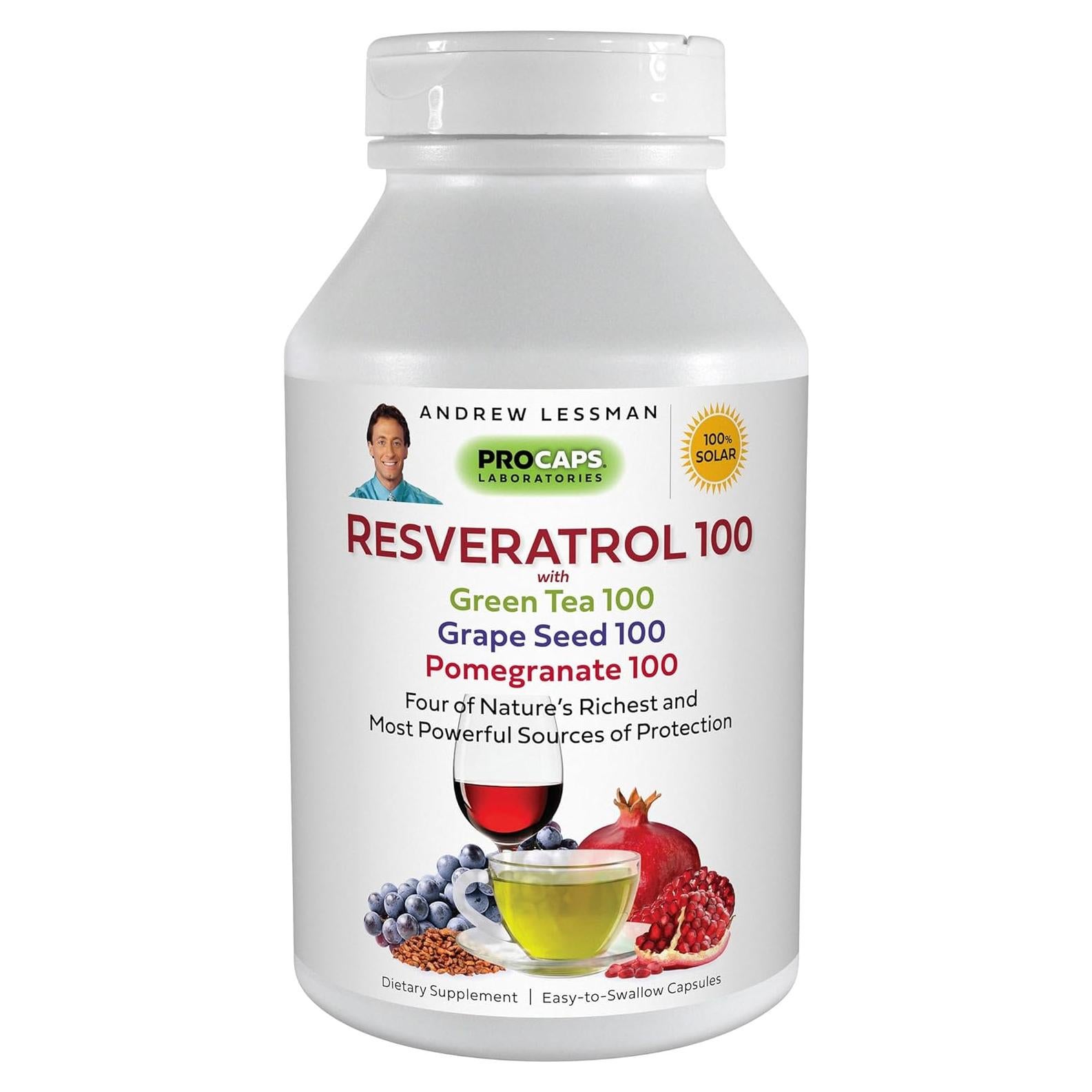 ANDREW LESSMAN Resveratrol 100mg con Té Verde y Granada - 60 Cápsulas