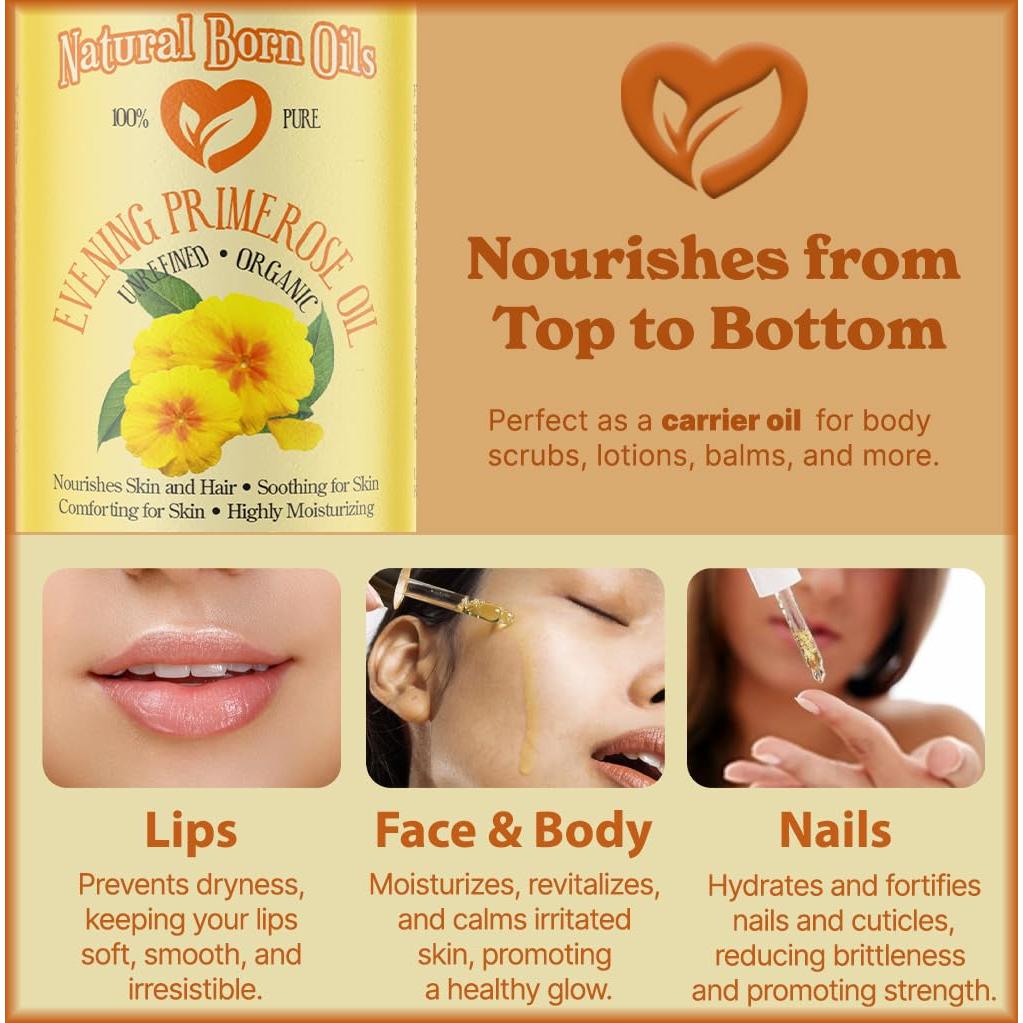 Aceite de Onagra Orgánico Natural Born Oils 236ml Prensado en Frío