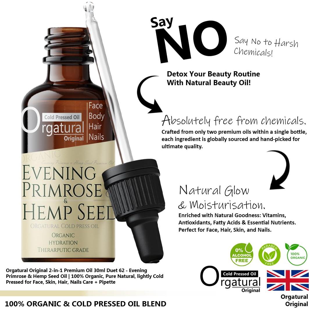 Aceite 2 en 1 Orgatural Dueto 62 - Onagra y Cánamo 30ml