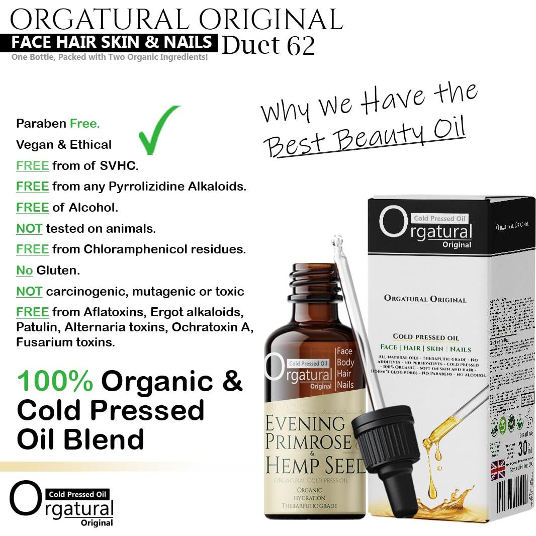 Aceite 2 en 1 Orgatural Dueto 62 - Onagra y Cánamo 30ml