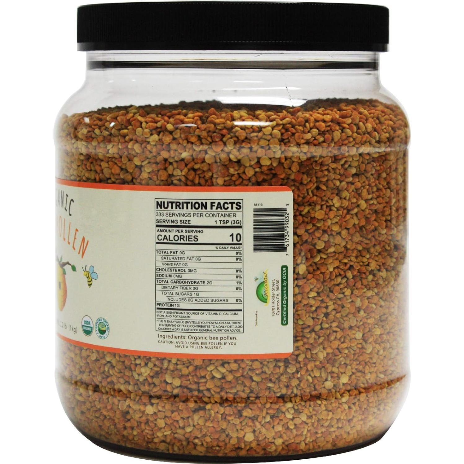 Polen de Abeja Orgánico Greenbow 1000g - Certificado USDA, Halal, Kosher