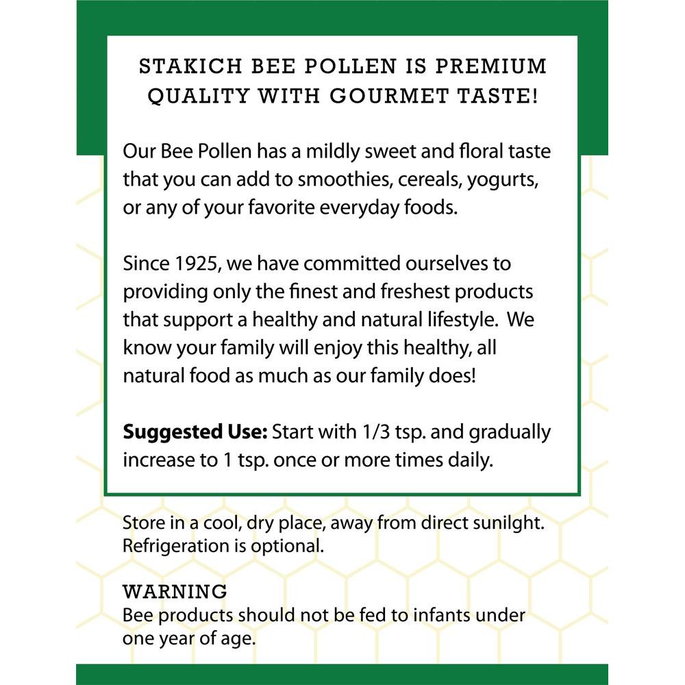 Gránulos de Polen de Abeja Stakich 453g Puro Natural Sin Procesar