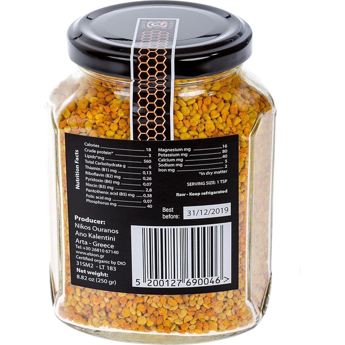 Polen de Abeja Crudo Orgánico Ebion 250g Superalimento Griego