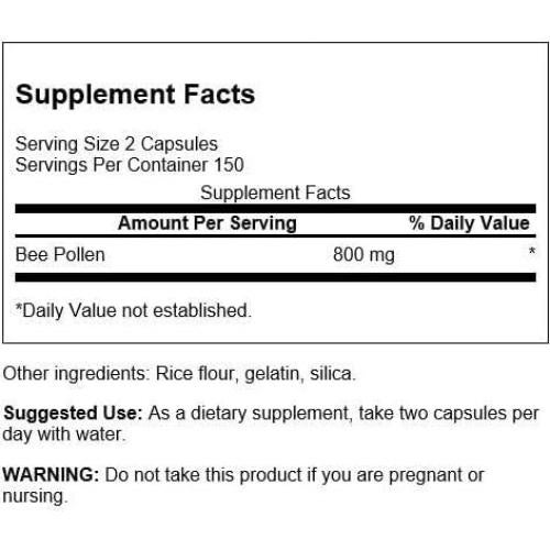 Polen de Abeja Swanson 400 mg 300 Cápsulas Salud Inmunológica