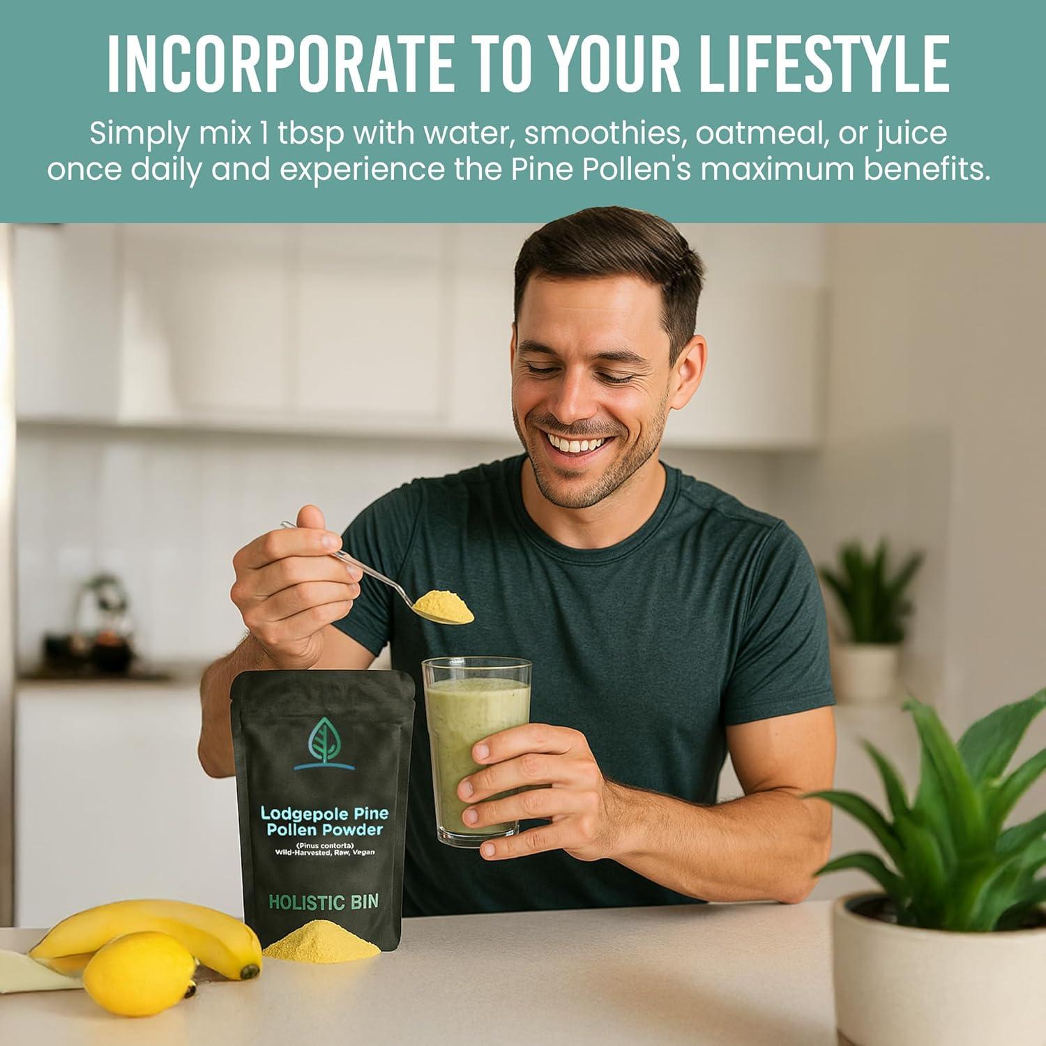 Polvo de Polen de Pino Orgánico Holistic Bin 20 g - Grado Farmacéutico