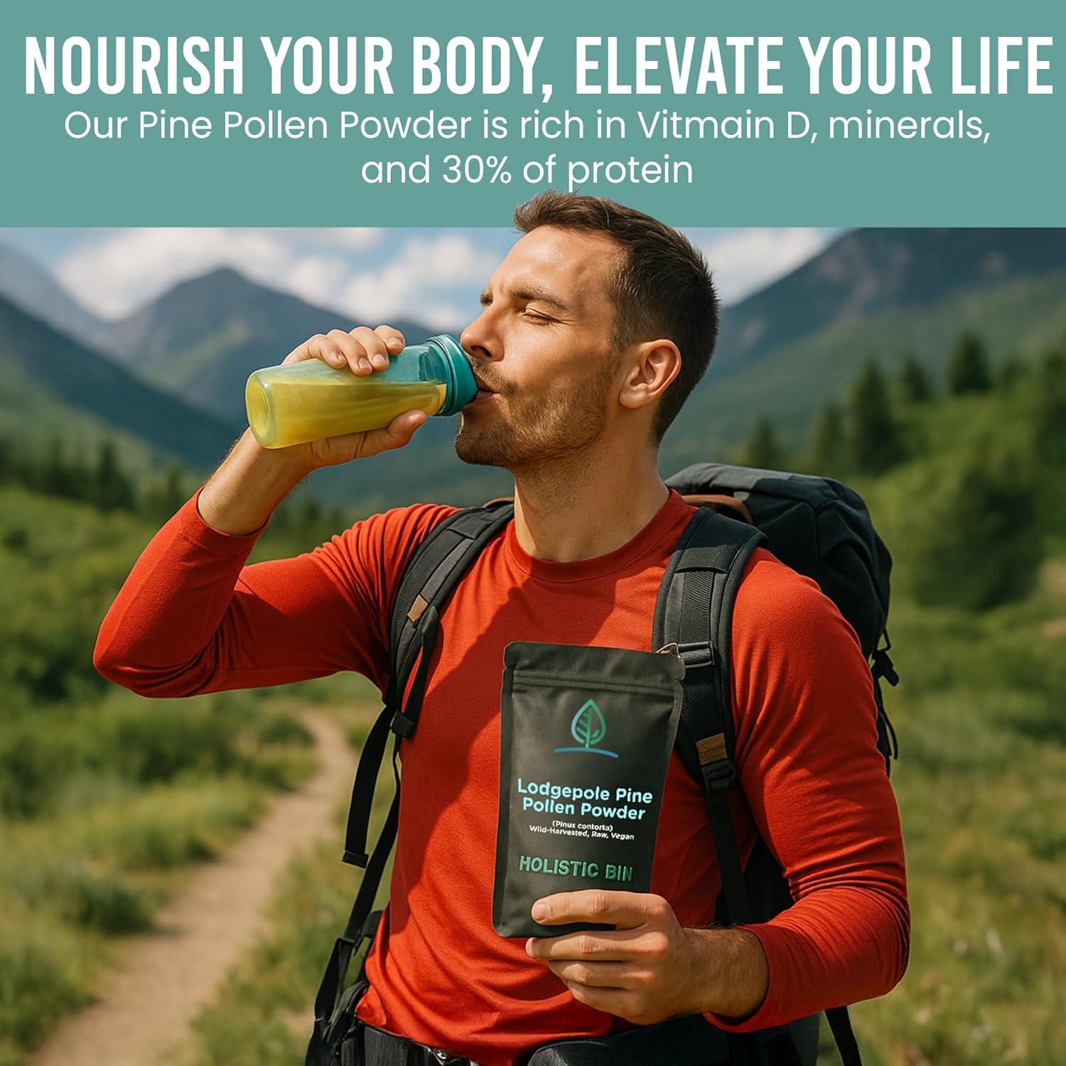 Polvo de Polen de Pino Orgánico Holistic Bin 20 g - Grado Farmacéutico