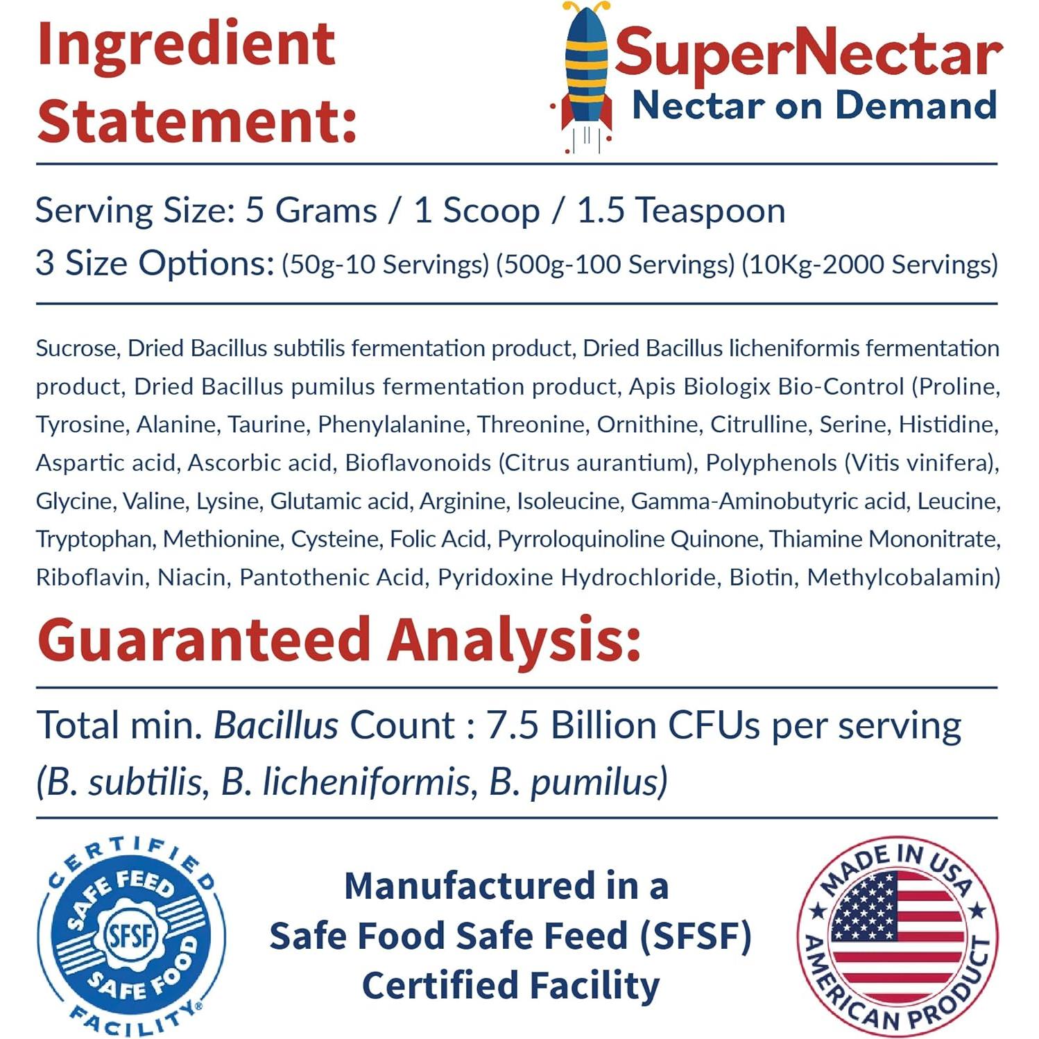 Suplemento Nutricional para Abejas SuperNectar 50g Probioticos