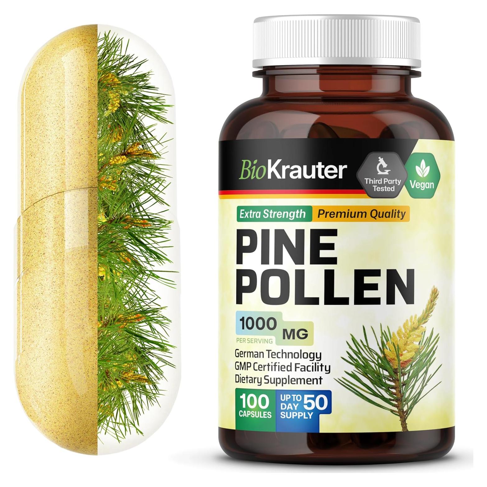 Cápsulas de Polen de Pino BioKrauter 1000 mg - 100 Unidades