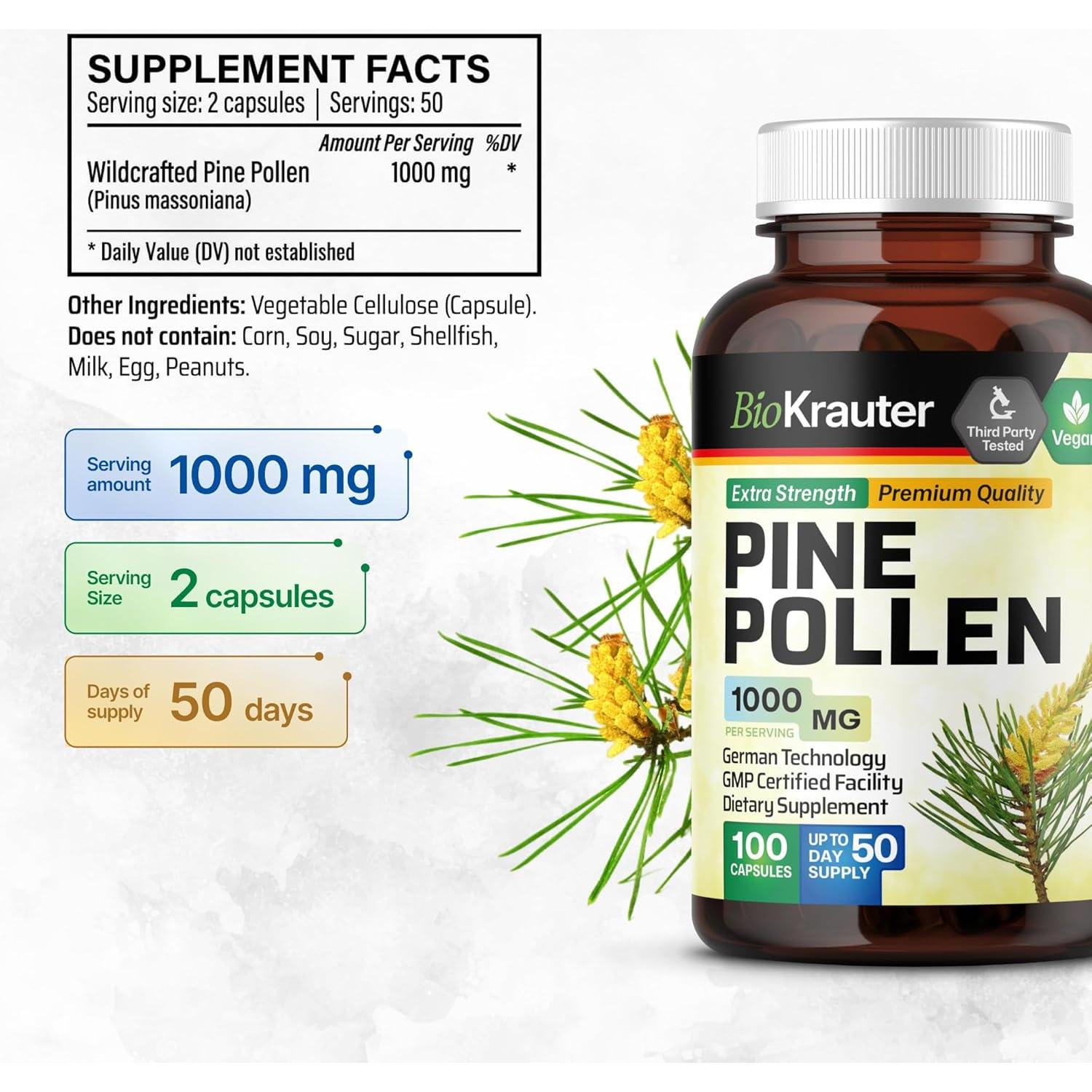 Cápsulas de Polen de Pino BioKrauter 1000 mg - 100 Unidades