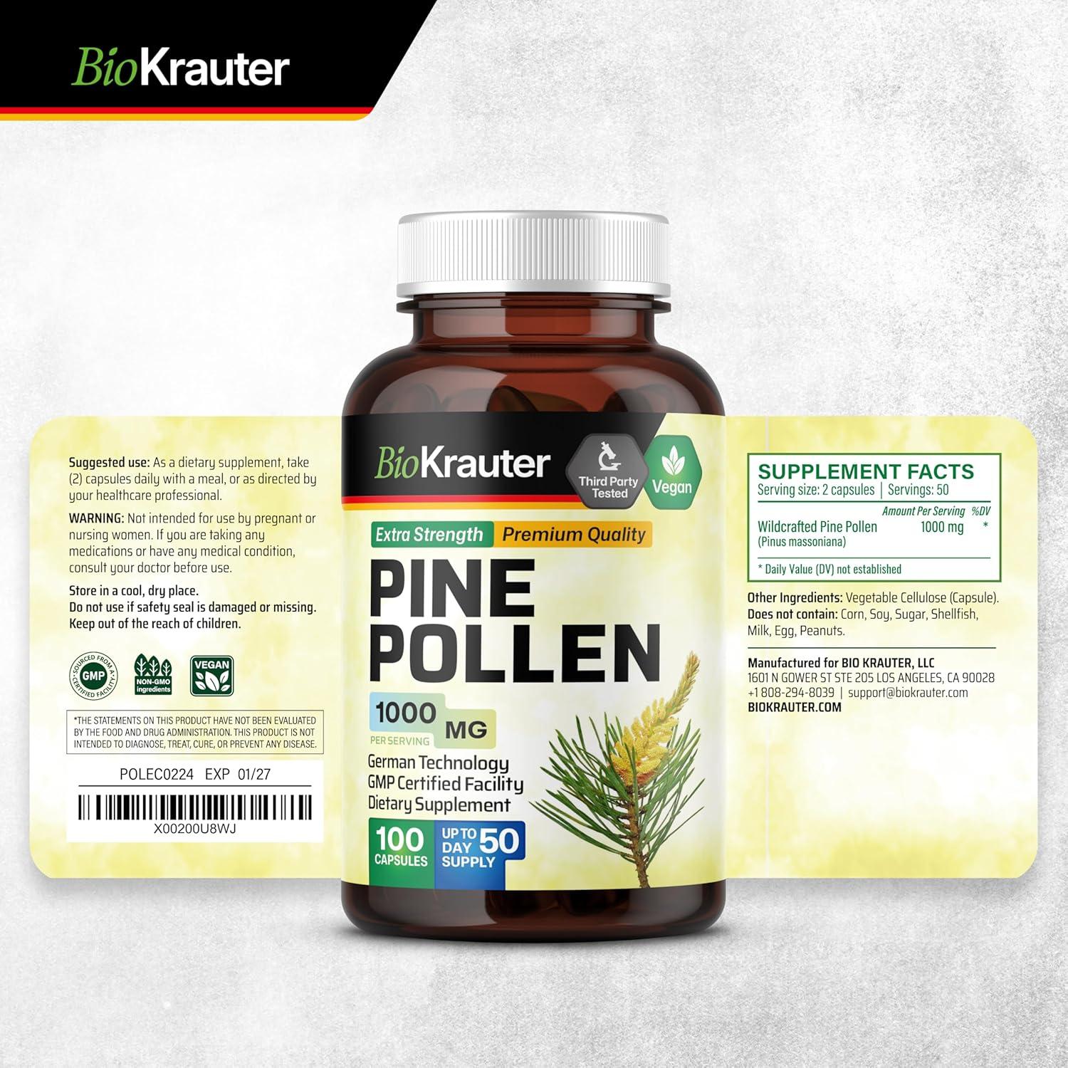 Cápsulas de Polen de Pino BioKrauter 1000 mg - 100 Unidades