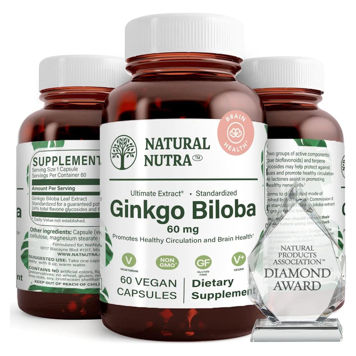 Suplemento Ginkgo Biloba Natural Nutra 60 Cápsulas Veganas