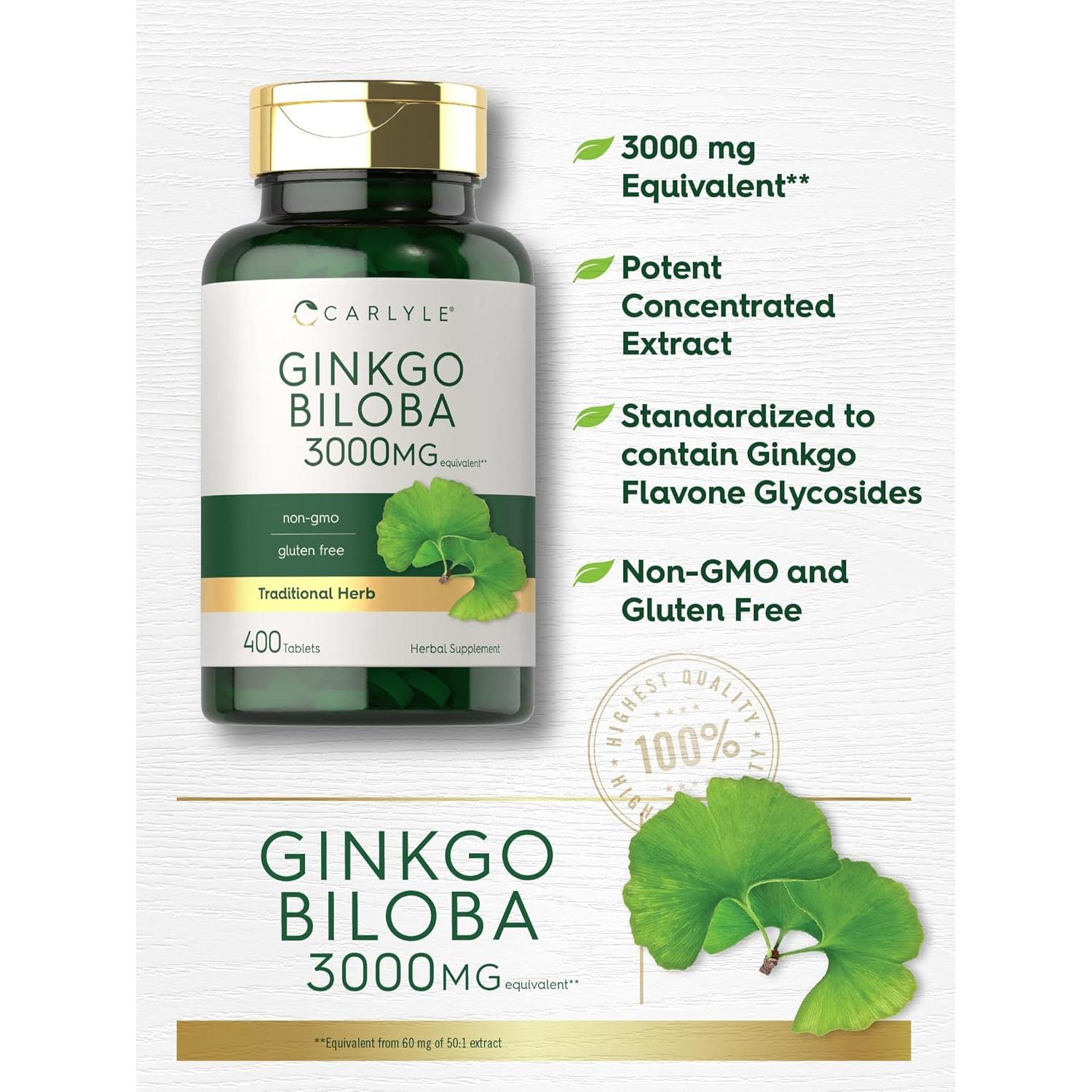 Carlyle Ginkgo Biloba 3000mg - 400 Tabletas Suplemento Herbal