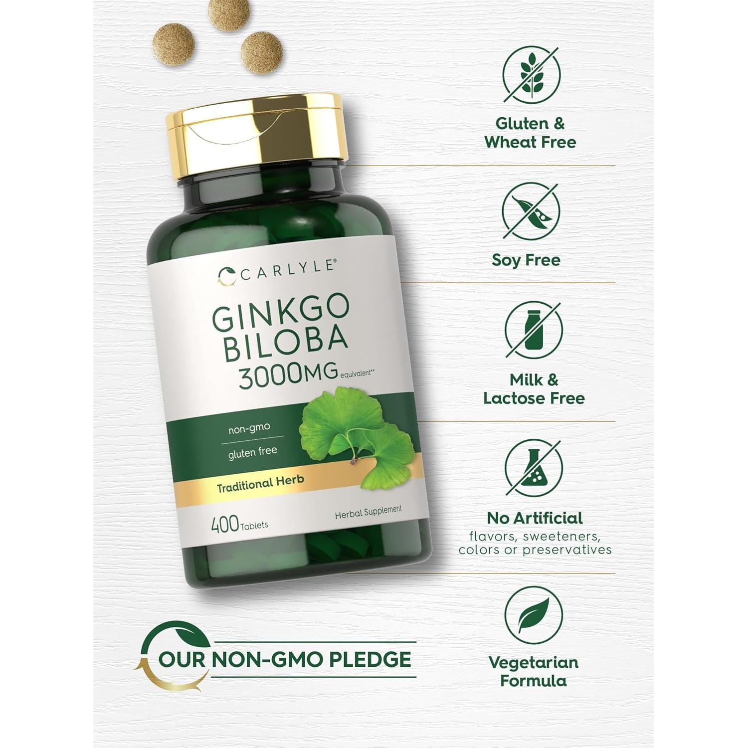 Carlyle Ginkgo Biloba 3000mg - 400 Tabletas Suplemento Herbal