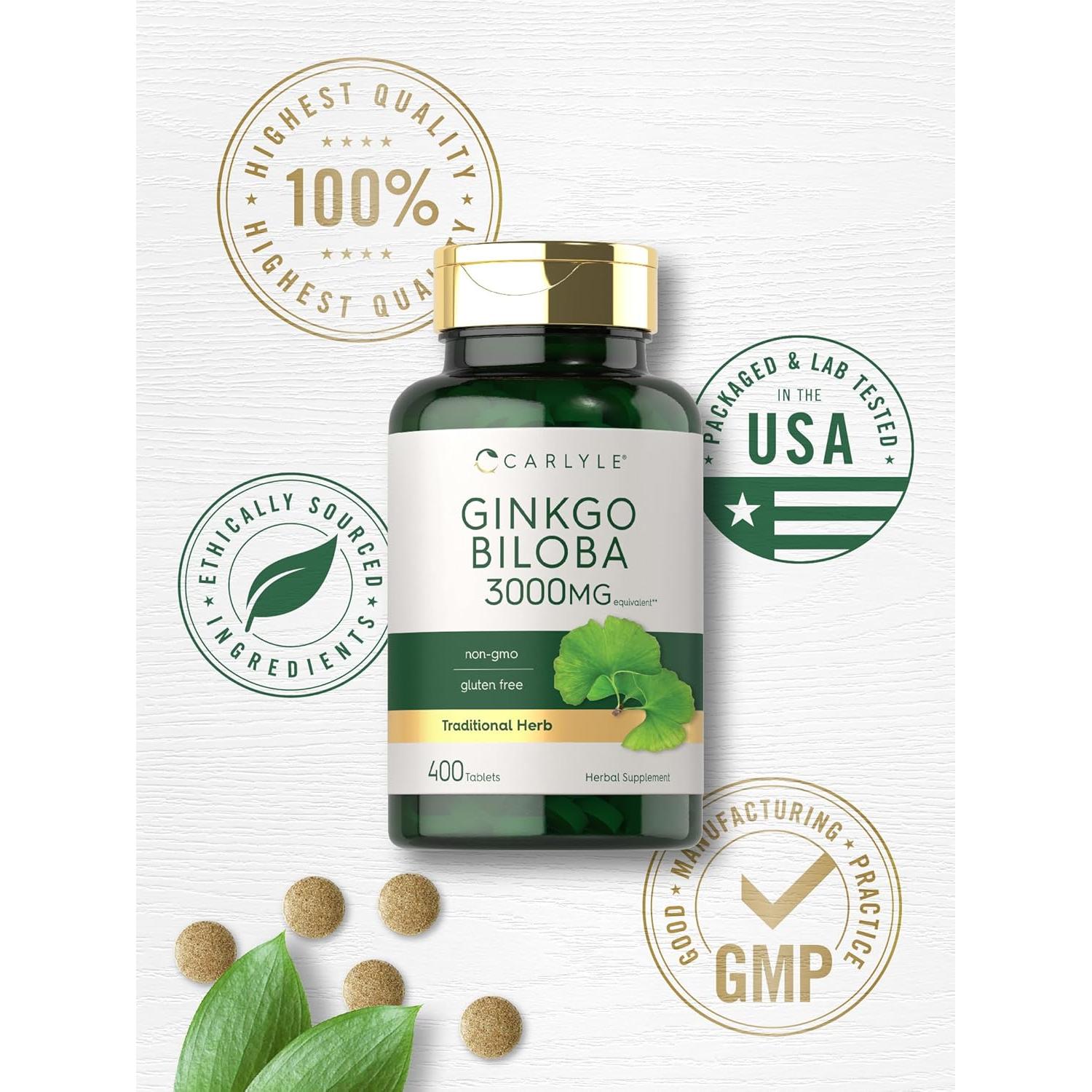 Carlyle Ginkgo Biloba 3000mg - 400 Tabletas Suplemento Herbal