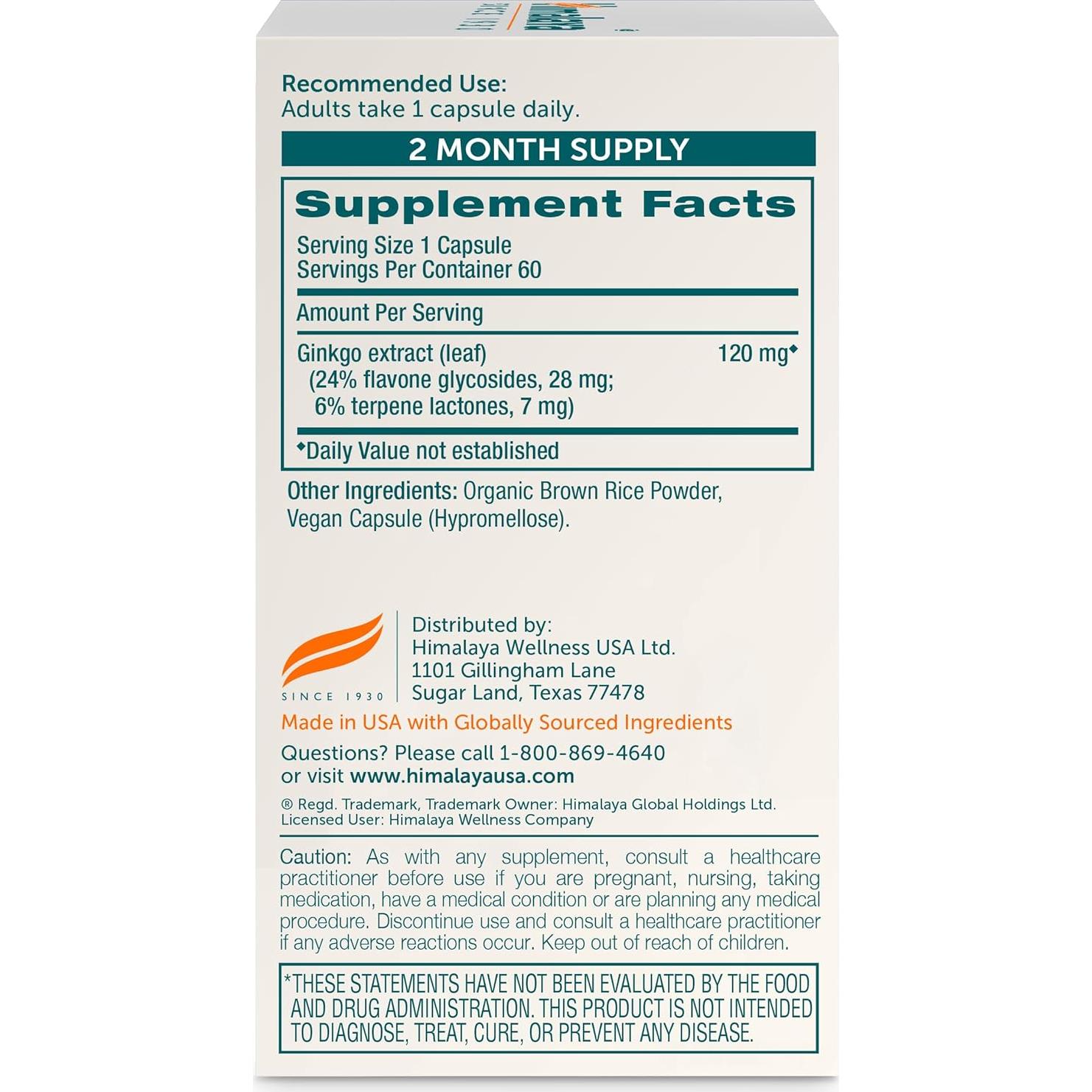 Suplemento Herbal Himalaya Ginkgo Biloba 120 mg 60 Cápsulas